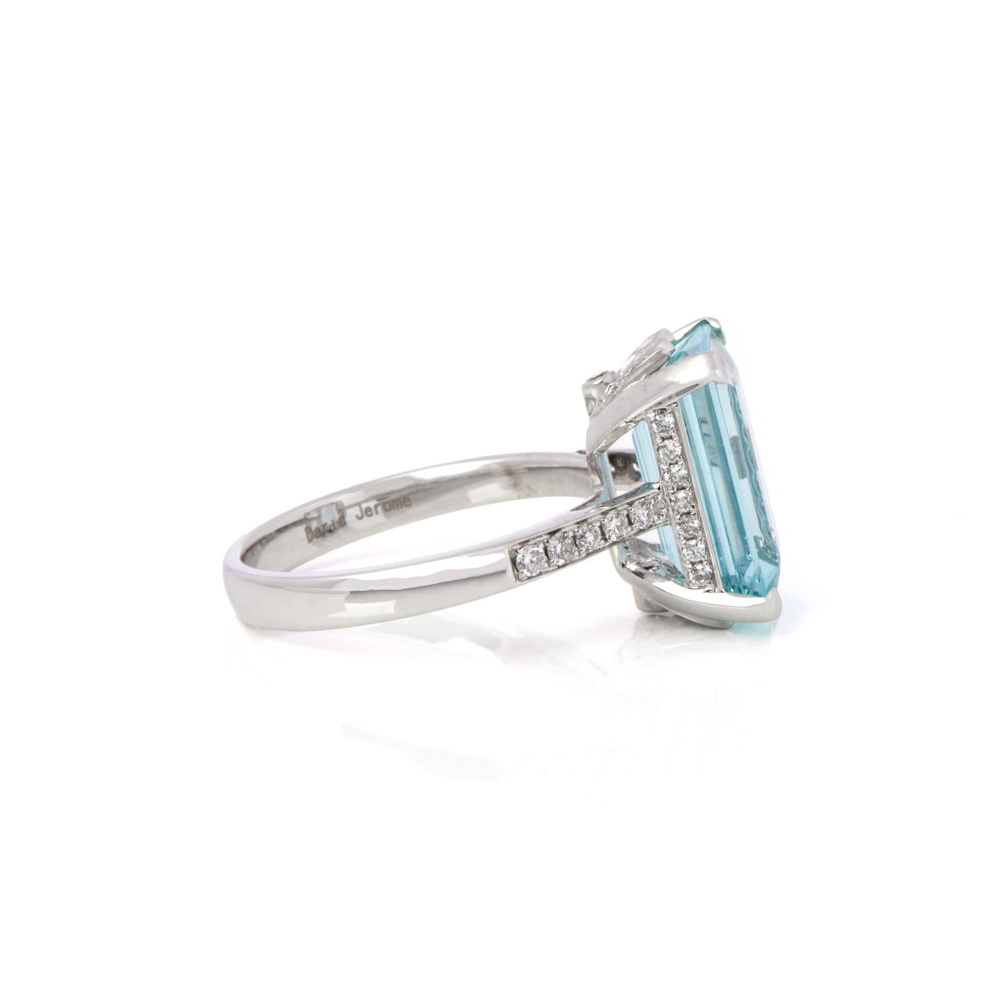Contemporary David Jerome Certified 5.61ct Emerald Cut Aquamarine and Diamond Ring For Sale