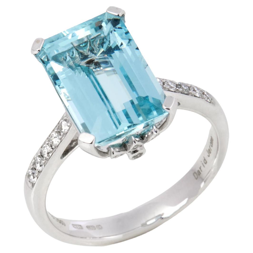 David Jerome Certified 5.61ct Emerald Cut Aquamarine and Diamond Ring