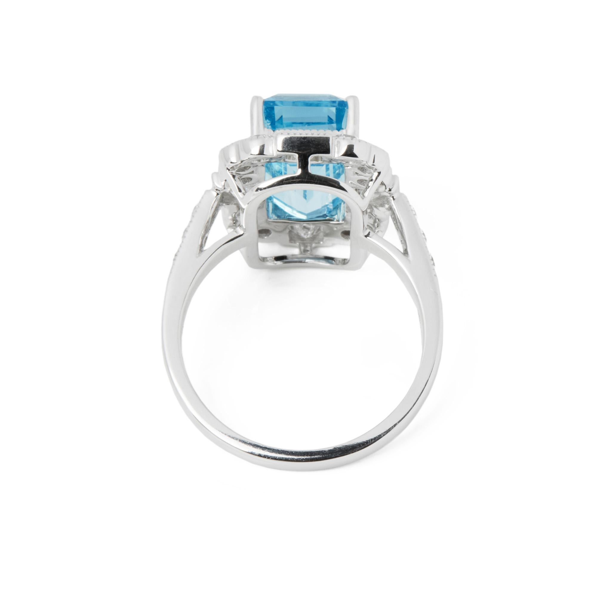 Contemporary David Jerome Certified 5.67ct Emerald Cut Aquamarine and Diamond Ring For Sale