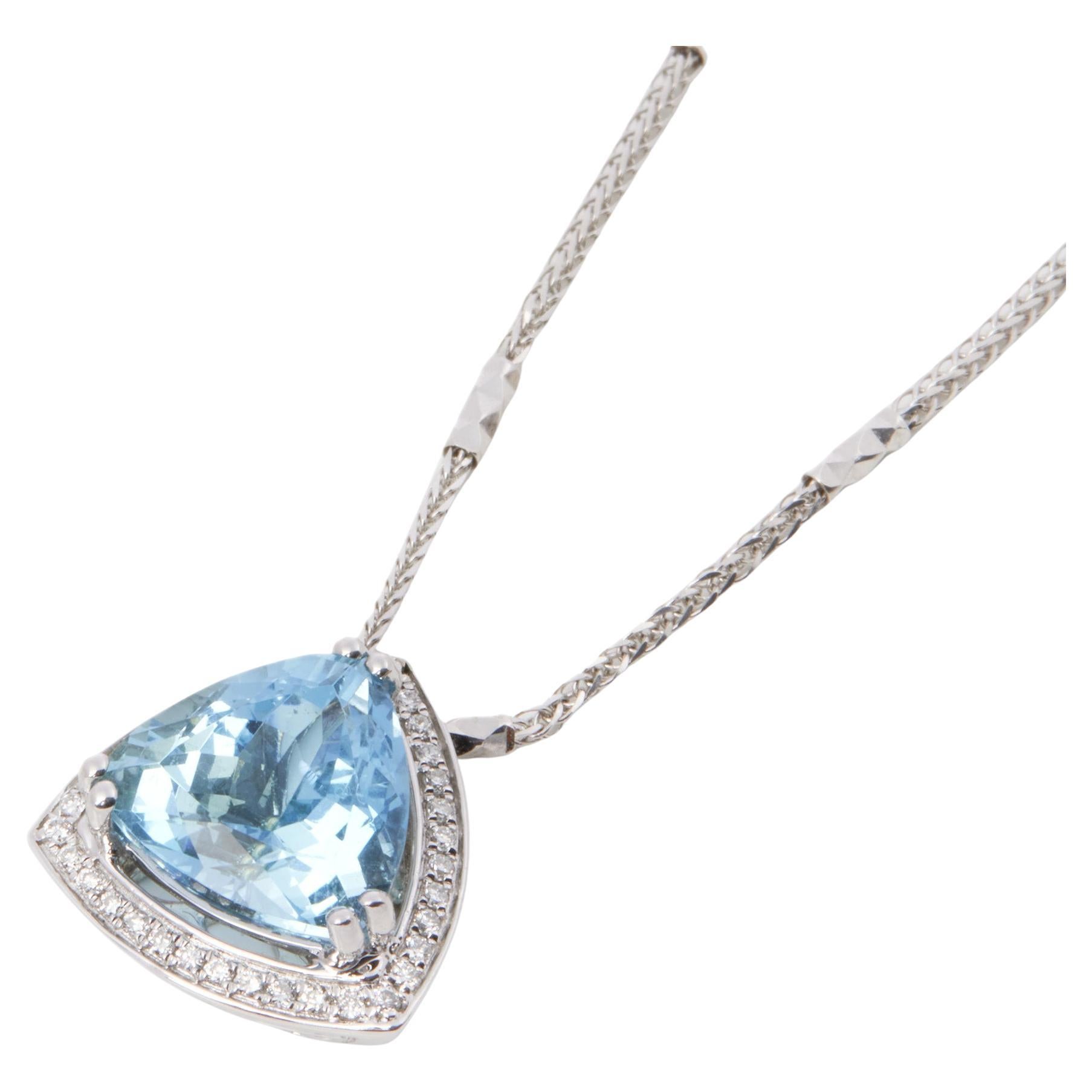 David Jerome Certified 5.76ct Trillion Cut Aquamarine and Diamond Pendant For Sale