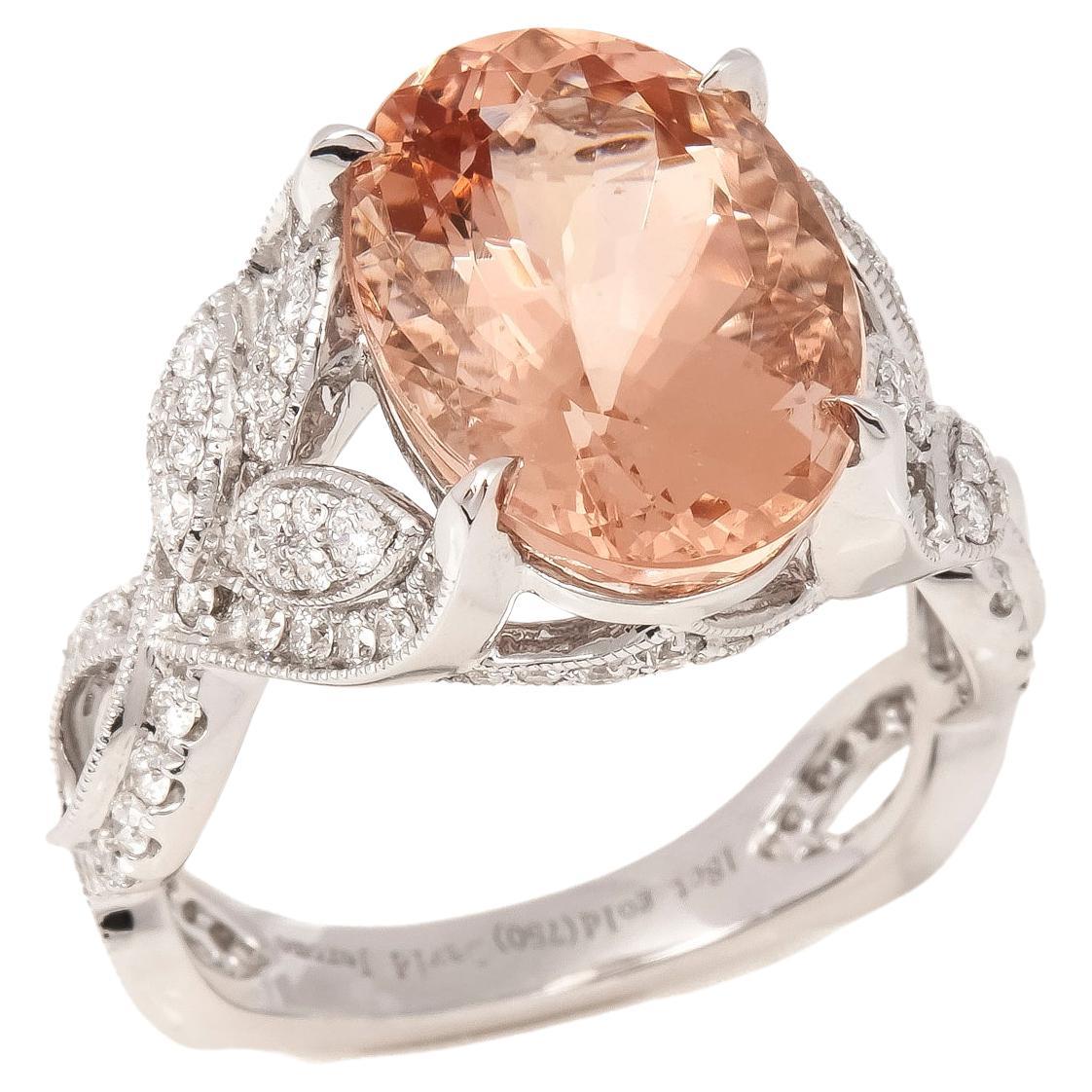 David Jerome Certified 6.24ct Oval Cut Morganite and Diamond Ring For Sale