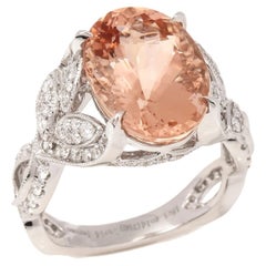 David Jerome Certified 6.24ct Oval Cut Morganite and Diamond Ring