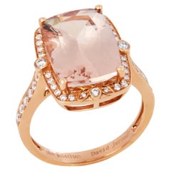 David Jerome Certified 6.36ct Cushion Cut Morganite and Diamond Ring