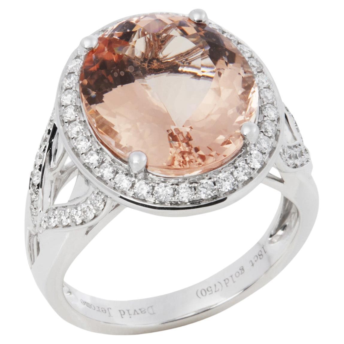 David Jerome Certified 6.98ct Oval Cut Morganite and Diamond Ring