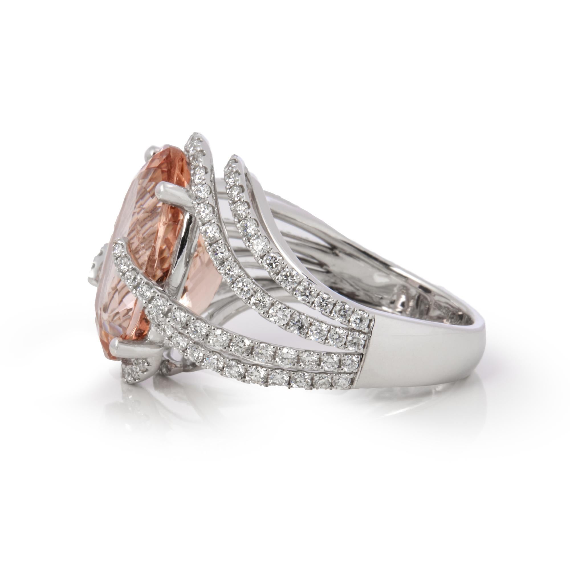 Contemporary David Jerome Certified 9.12ct Oval Cut Morganite and Diamond Ring For Sale