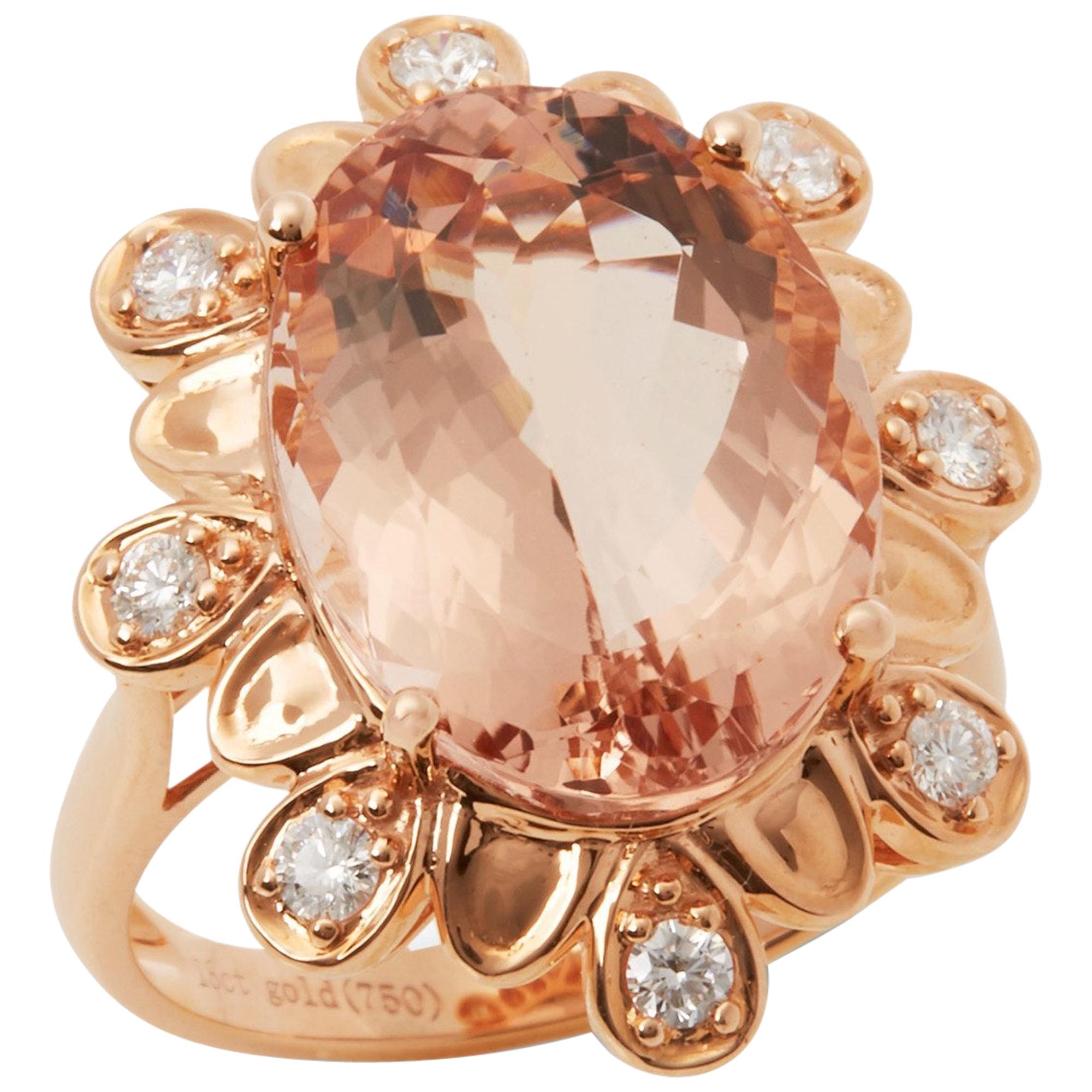 18ct Rose Gold Morganite and Diamond Floral Cluster Ring For Sale