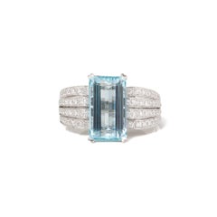 Certified 4.58ct Emerald Cut Brazilian Aquamarine and Diamond Ring
