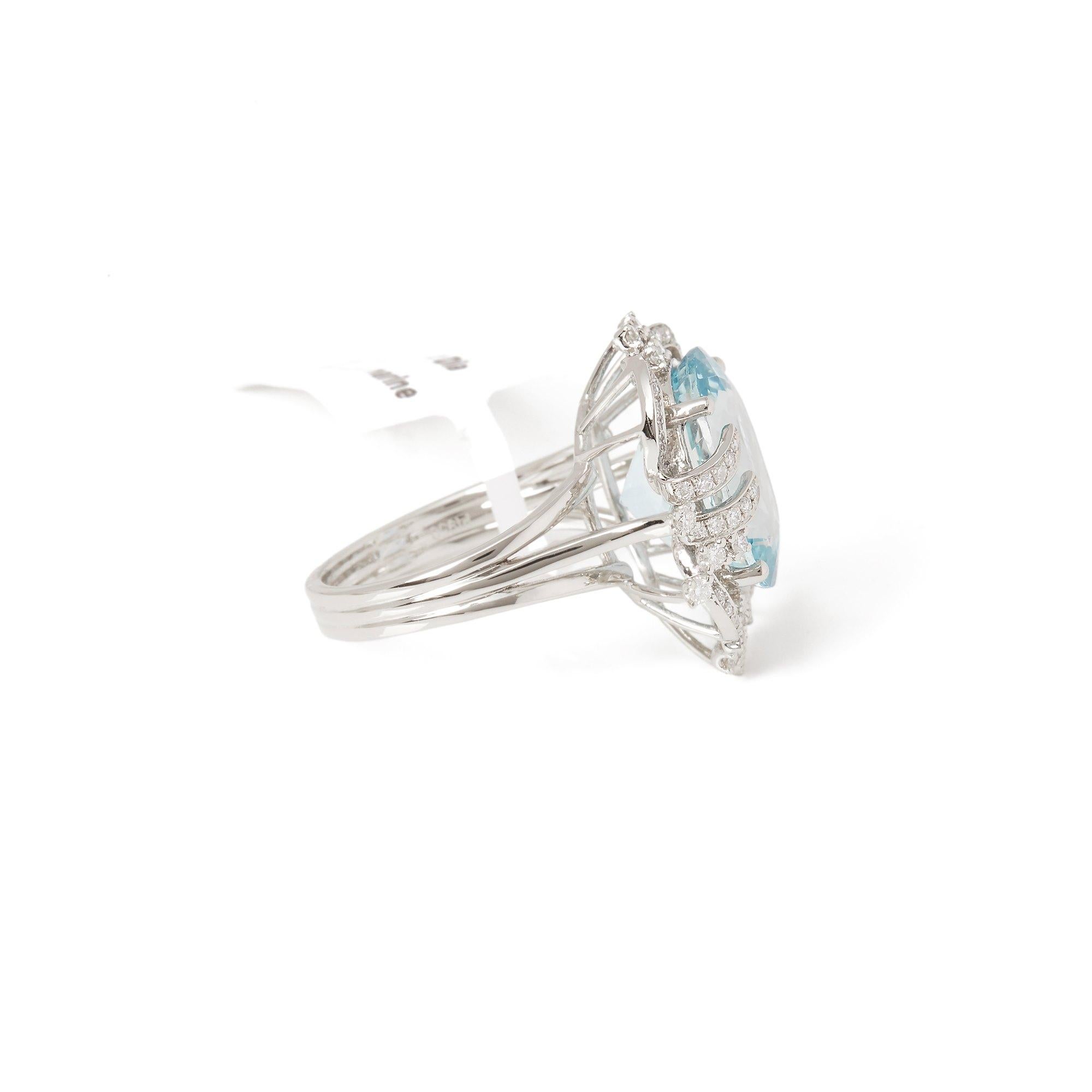 Contemporary Certified 7.98ct Brazilian Aquamarine and Diamond Platinum Ring For Sale