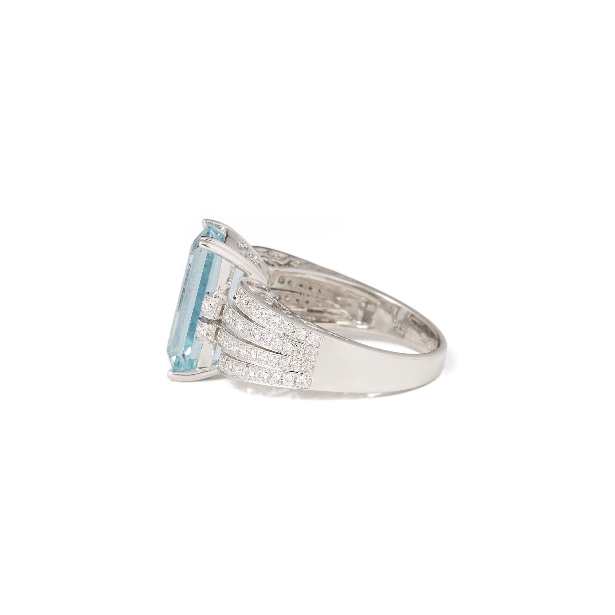 Certified 4.58ct Emerald Cut Brazilian Aquamarine and Diamond Ring In New Condition In Bishop's Stortford, Hertfordshire