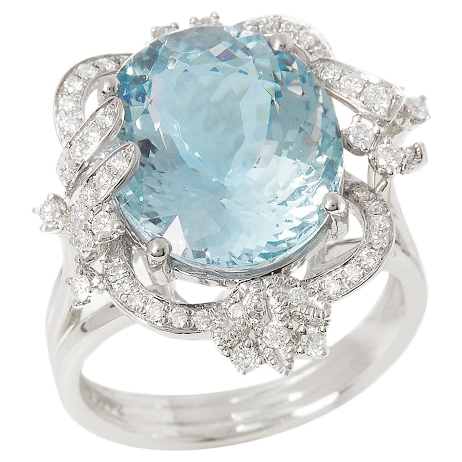 Certified 7.98ct Brazilian Aquamarine and Diamond Platinum Ring For Sale