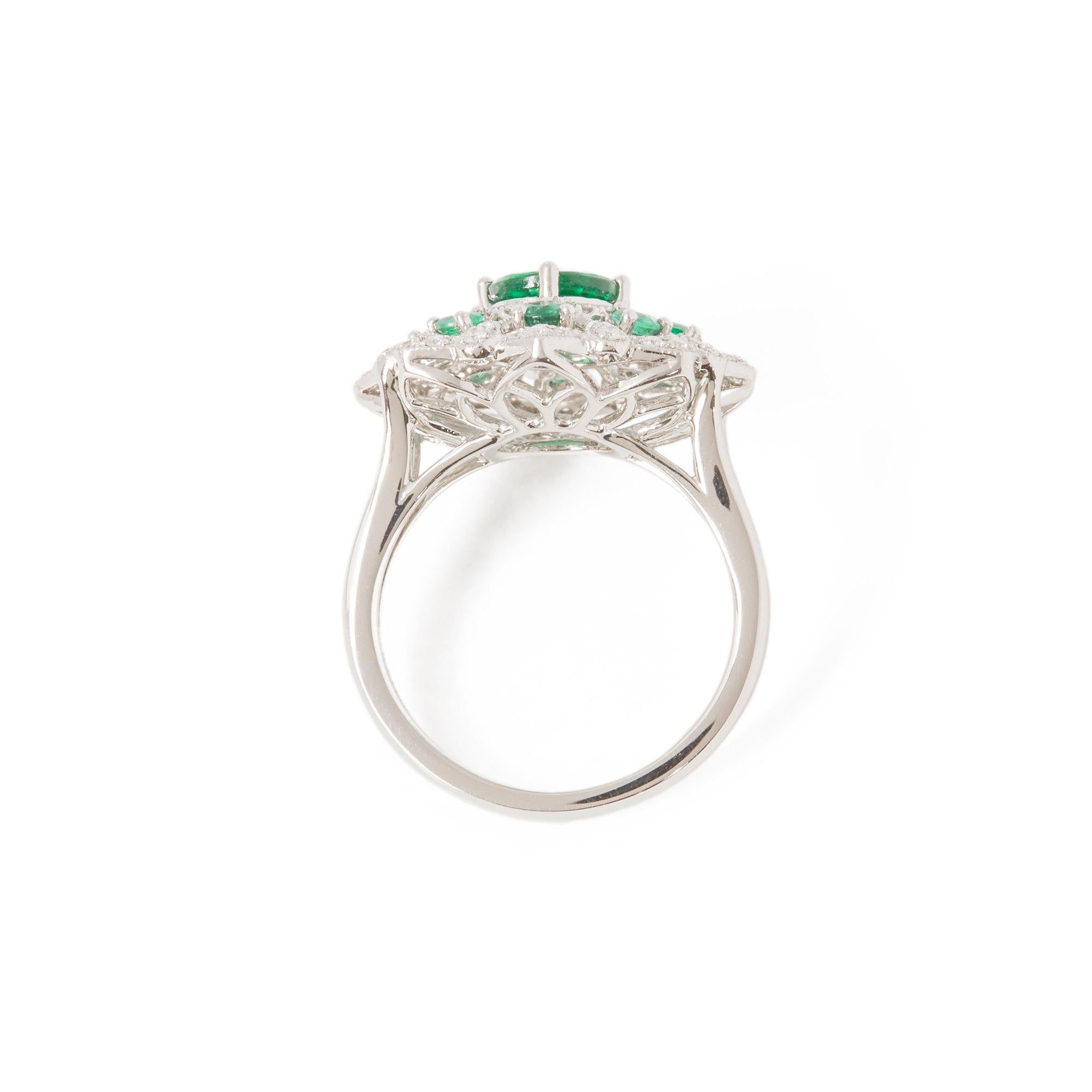 Certified 1.32ct Round Cut Emerald and Diamond Platinum Ring In New Condition For Sale In Bishop's Stortford, Hertfordshire