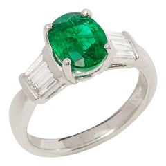 Certified 1.65ct Untreated Zambian Oval Cut Emerald and Diamond Platinum Ring