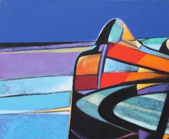 Navajo Native American Abstract Blue, Red, and Orange Landscape Painting