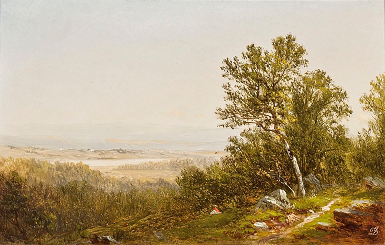 David Johnson Landscape Painting – Figur in einem Landschaftsbild 