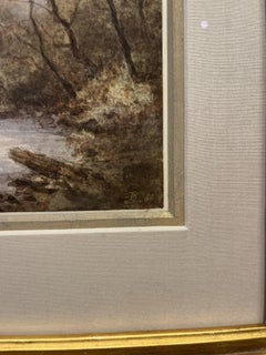 Acuarela de la Escuela del Río Hudson titulada Pescando en el arroyo