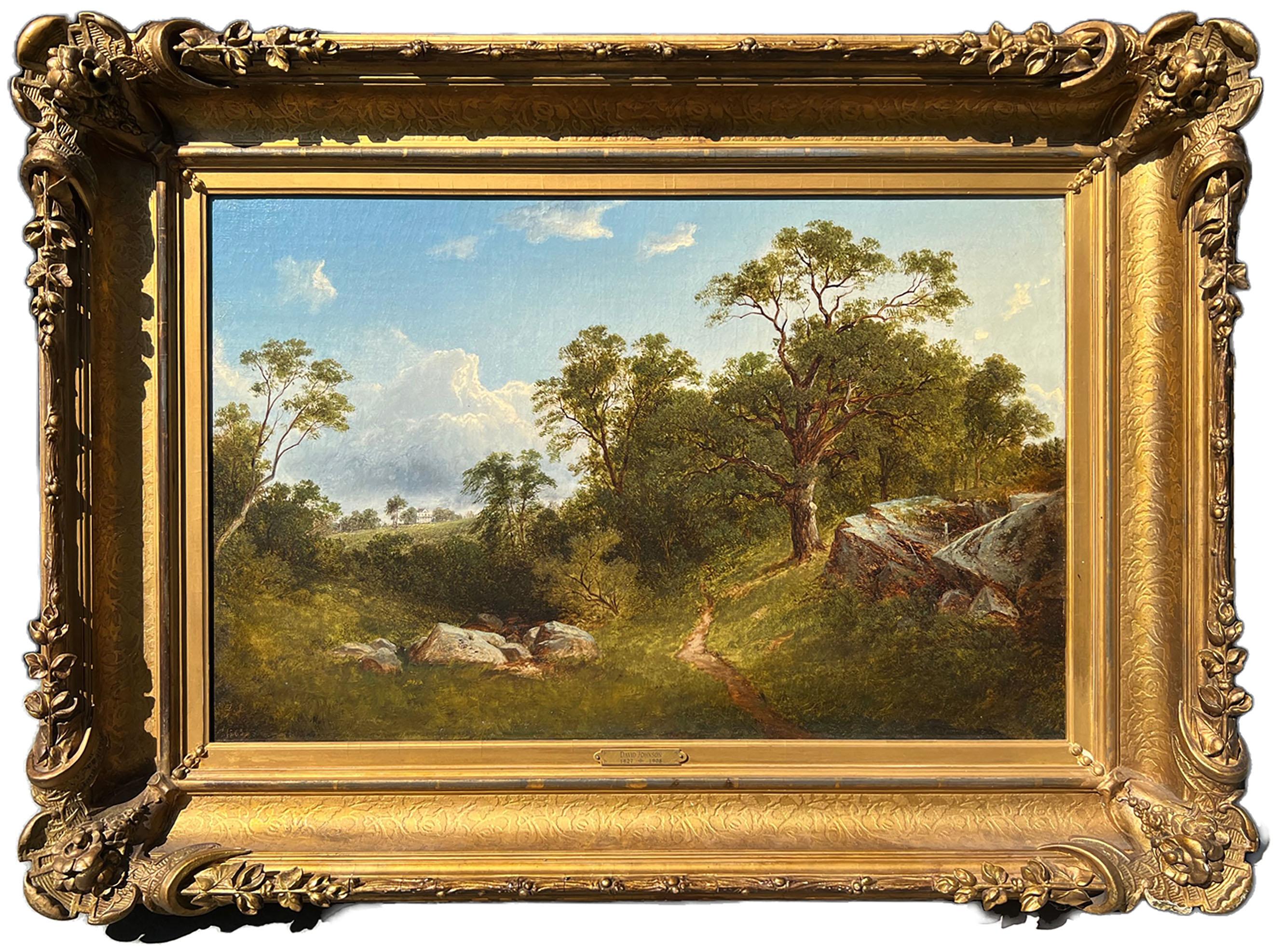 DAVID JOHNSON (1827-1908)
Landscape with Mansion, 1863
Oil on canvas
18 x 28 inches 
Signed and dated 1863, lower left

