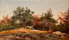 Antique Oil landscape of Autumn Forest 