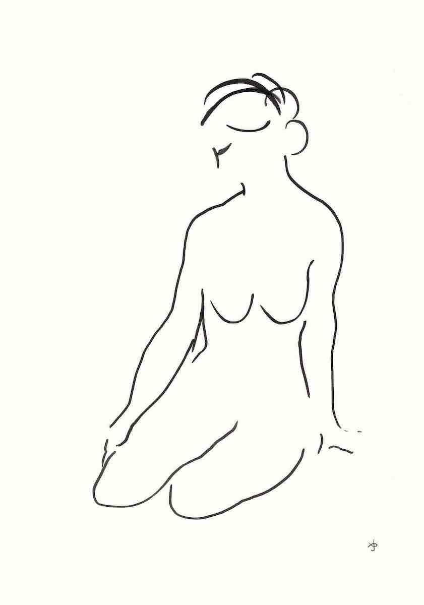 #2209D, Pintura figurativa original, Pintura de desnudo en blanco y negro, Naturaleza muerta