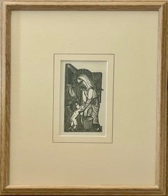 Our Lady Was a Milkmaid, Woodcut Print, Framed, Circa 1923, 11.5x7 cm