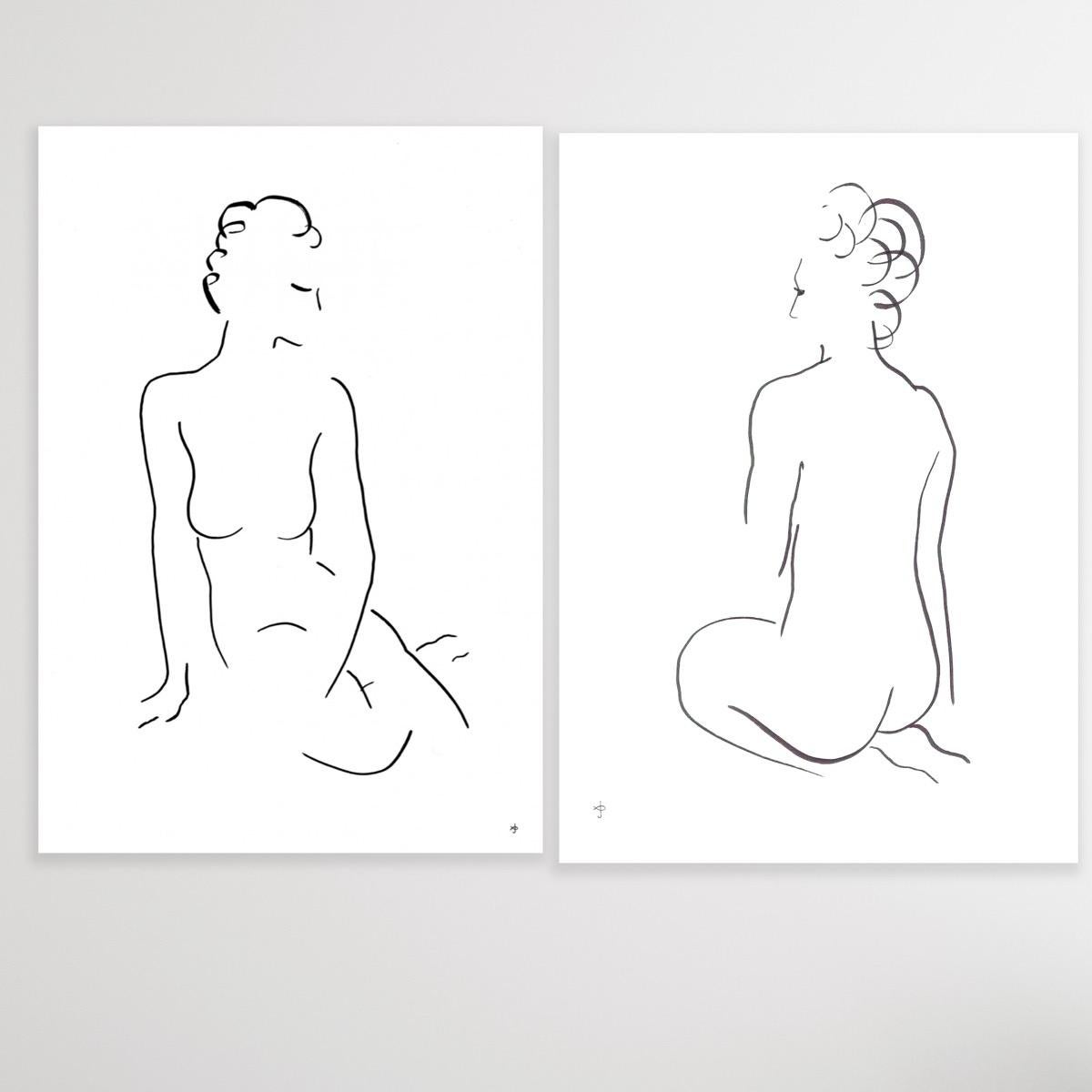 David Jones Figurative Painting - Diptych of #2209E and 2306A, Original painting, Nude, Body, woman 