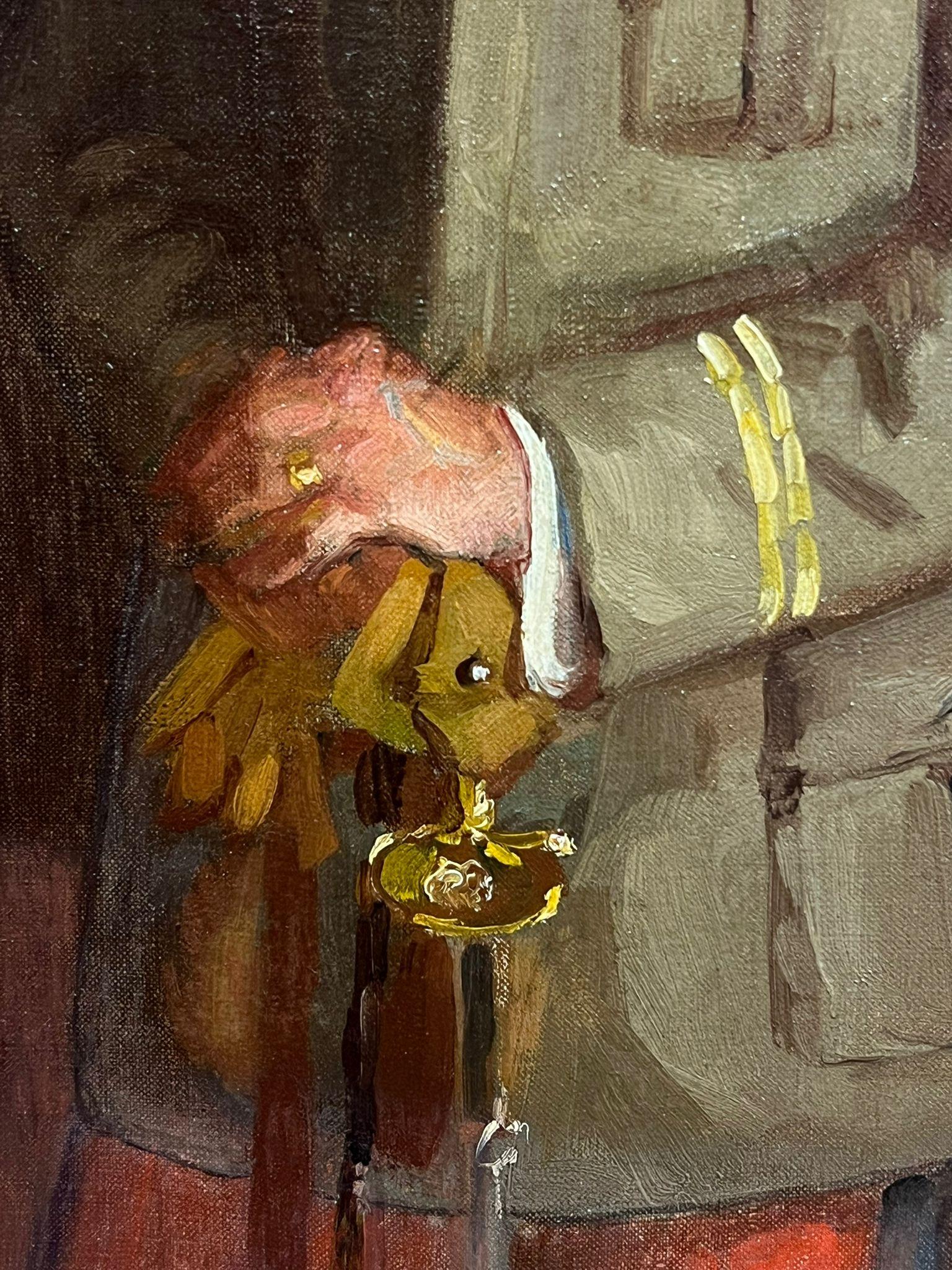 Early 20th-Century Portrait of French Military Officer in Uniform antique oil - Impressionist Painting by David Junes