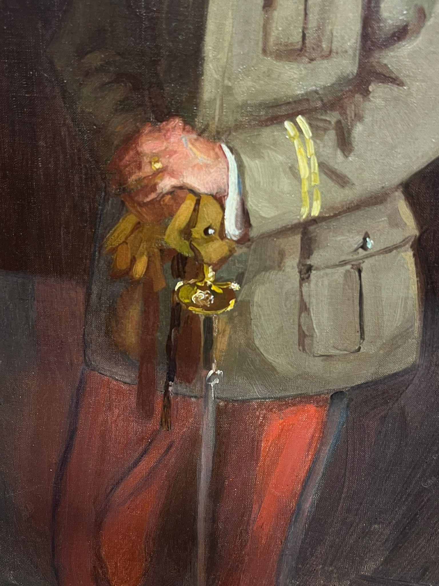 Early 20th-Century Portrait of French Military Officer in Uniform antique oil - Black Portrait Painting by David Junes