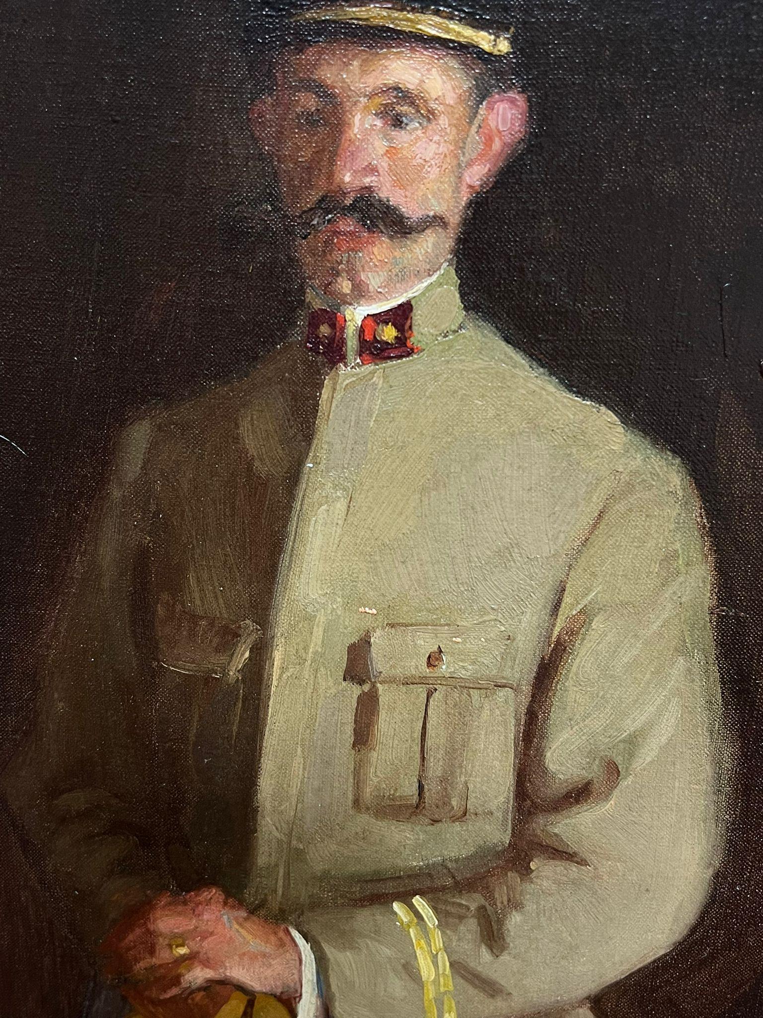 Early 20th-Century Portrait of French Military Officer in Uniform antique oil 1