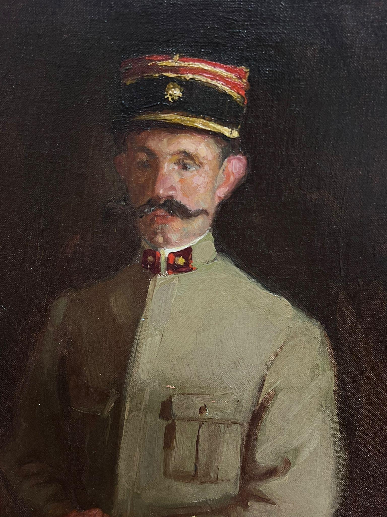 Early 20th-Century Portrait of French Military Officer in Uniform antique oil 2