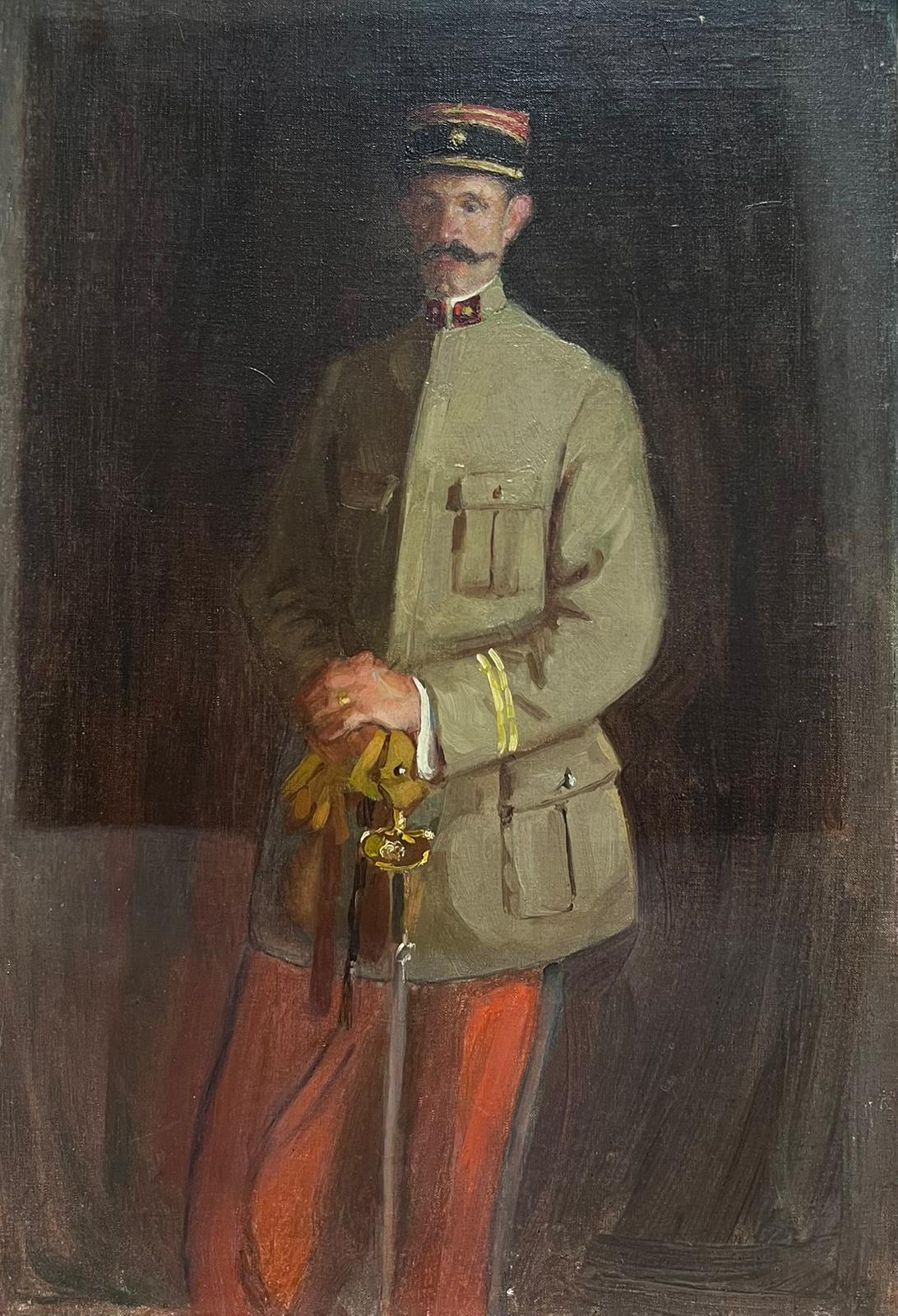 David Junes Portrait Painting - Early 20th-Century Portrait of French Military Officer in Uniform antique oil