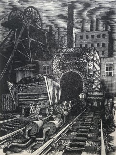 Colliery-Szene, Lancashire, britischer Künstler des 20. Jahrhunderts, Holzgravur