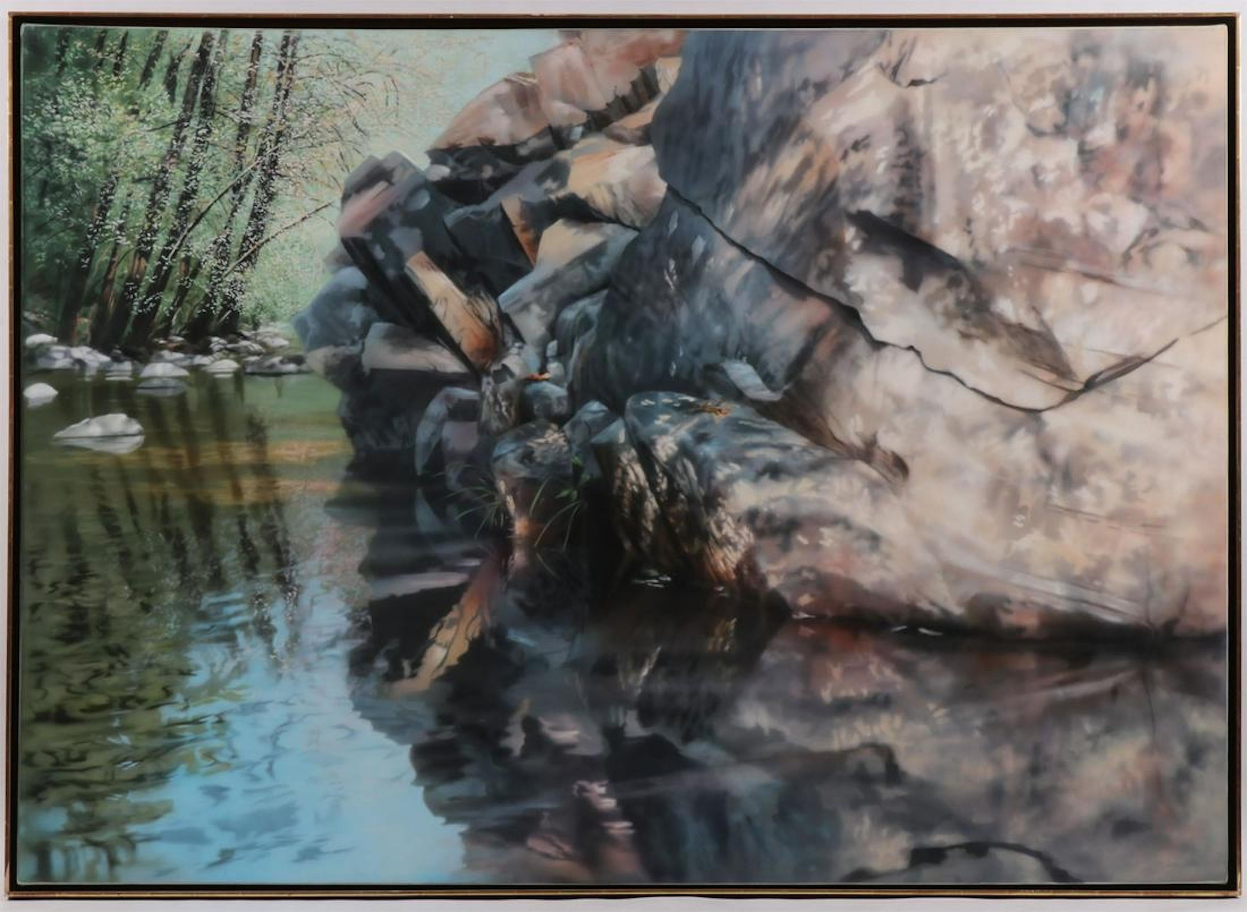 Großes Fotorealistisches Gemälde in Acryl, Naturszene, Wasser und Licht, David Kessler