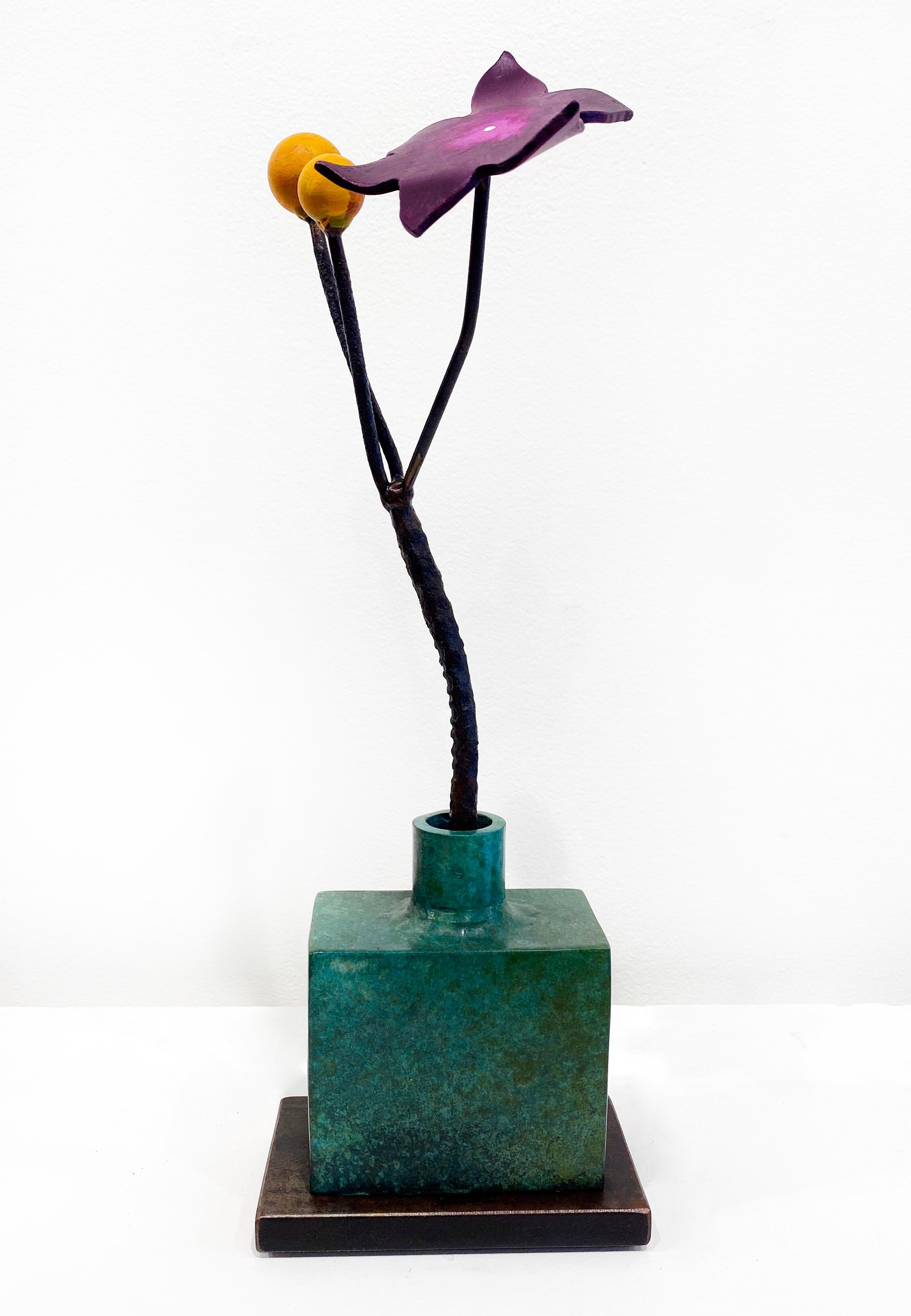 Bronze and Steel Sculpture by David Kimball Anderson 'Green Bottle Ochre Seeds' For Sale 3