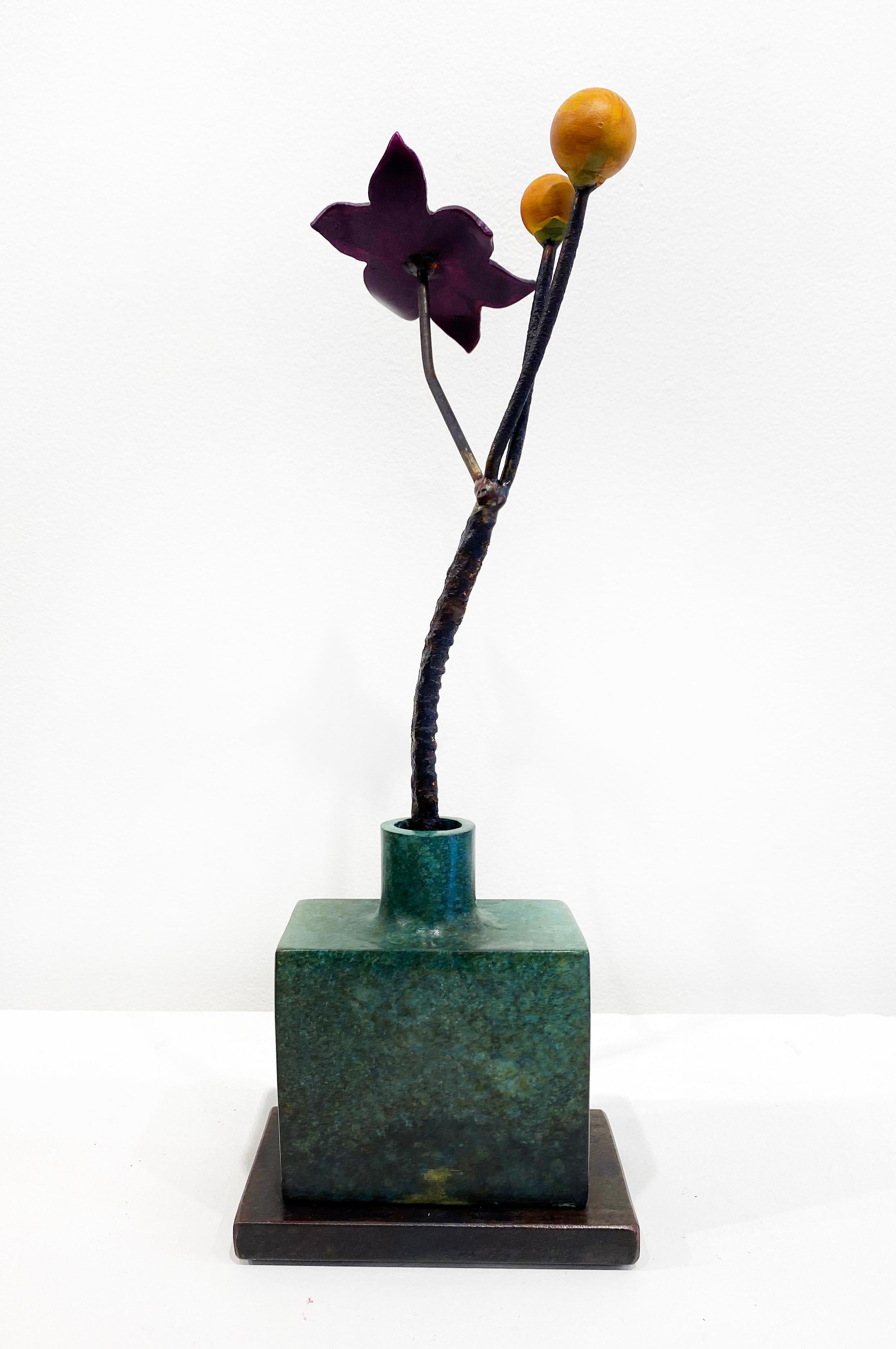 Bronze and Steel Sculpture by David Kimball Anderson 'Green Bottle Ochre Seeds' For Sale 1