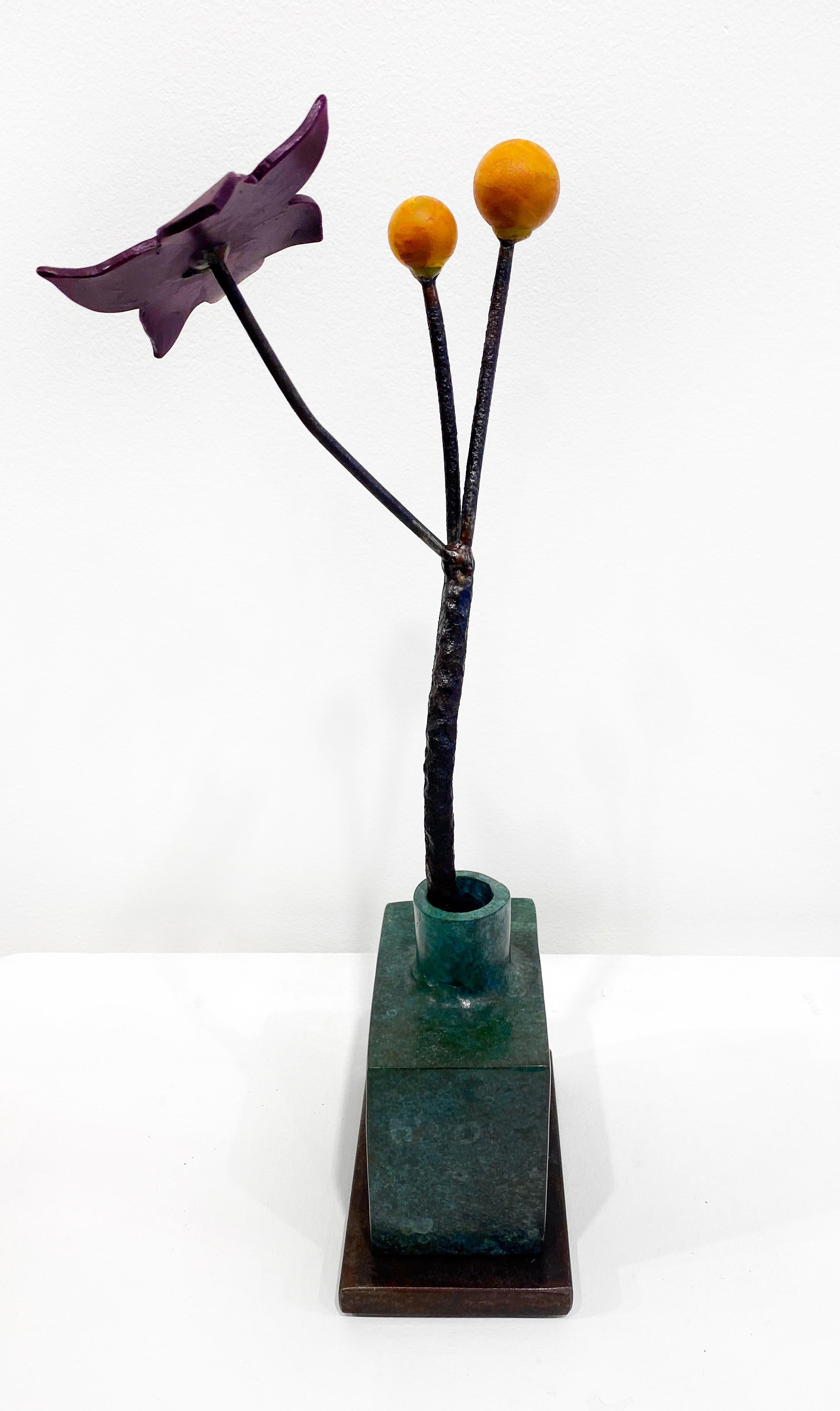 Bronze and Steel Sculpture by David Kimball Anderson 'Green Bottle Ochre Seeds' For Sale 5