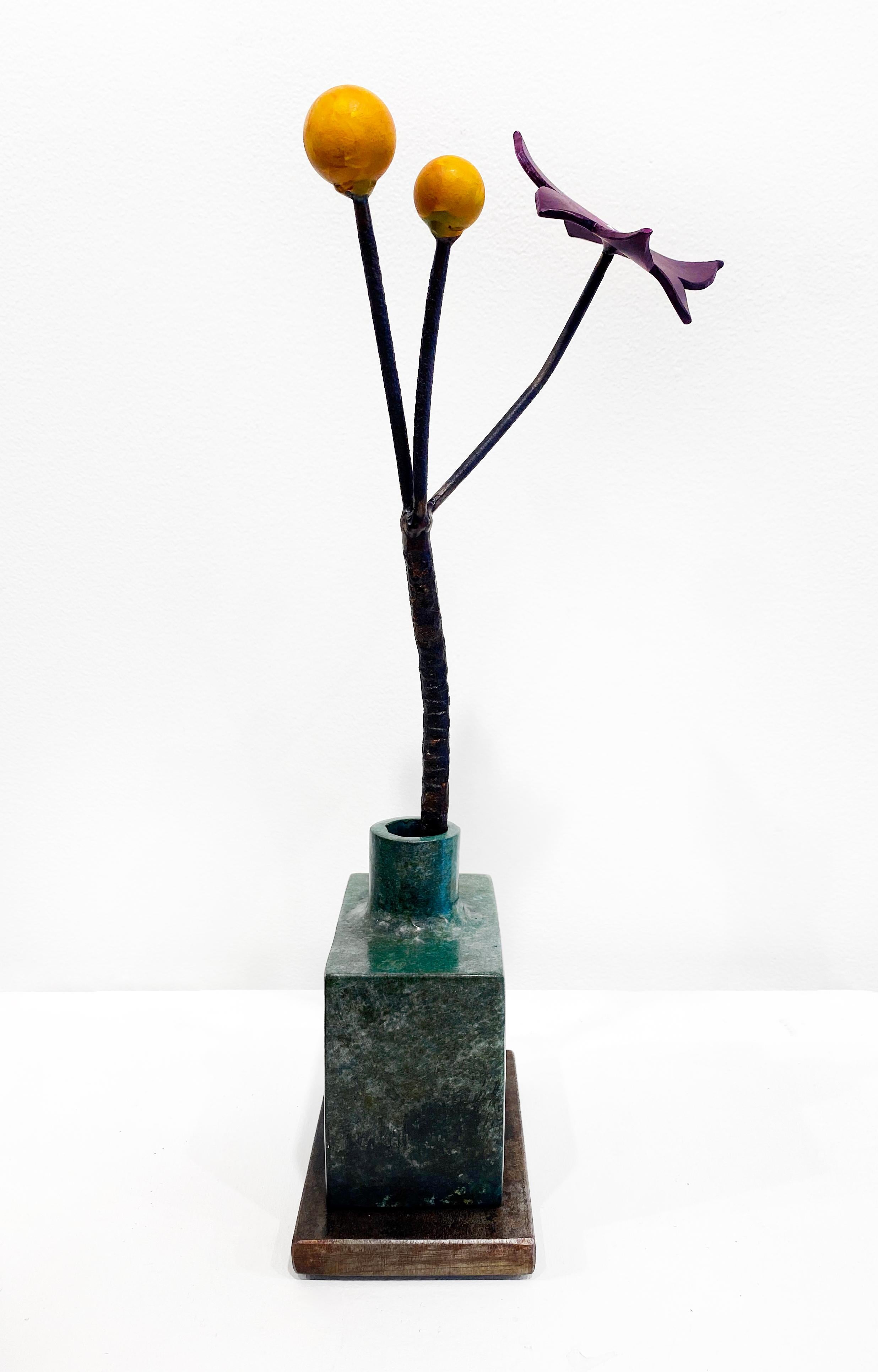 Bronze and Steel Sculpture by David Kimball Anderson 'Green Bottle Ochre Seeds' For Sale 6