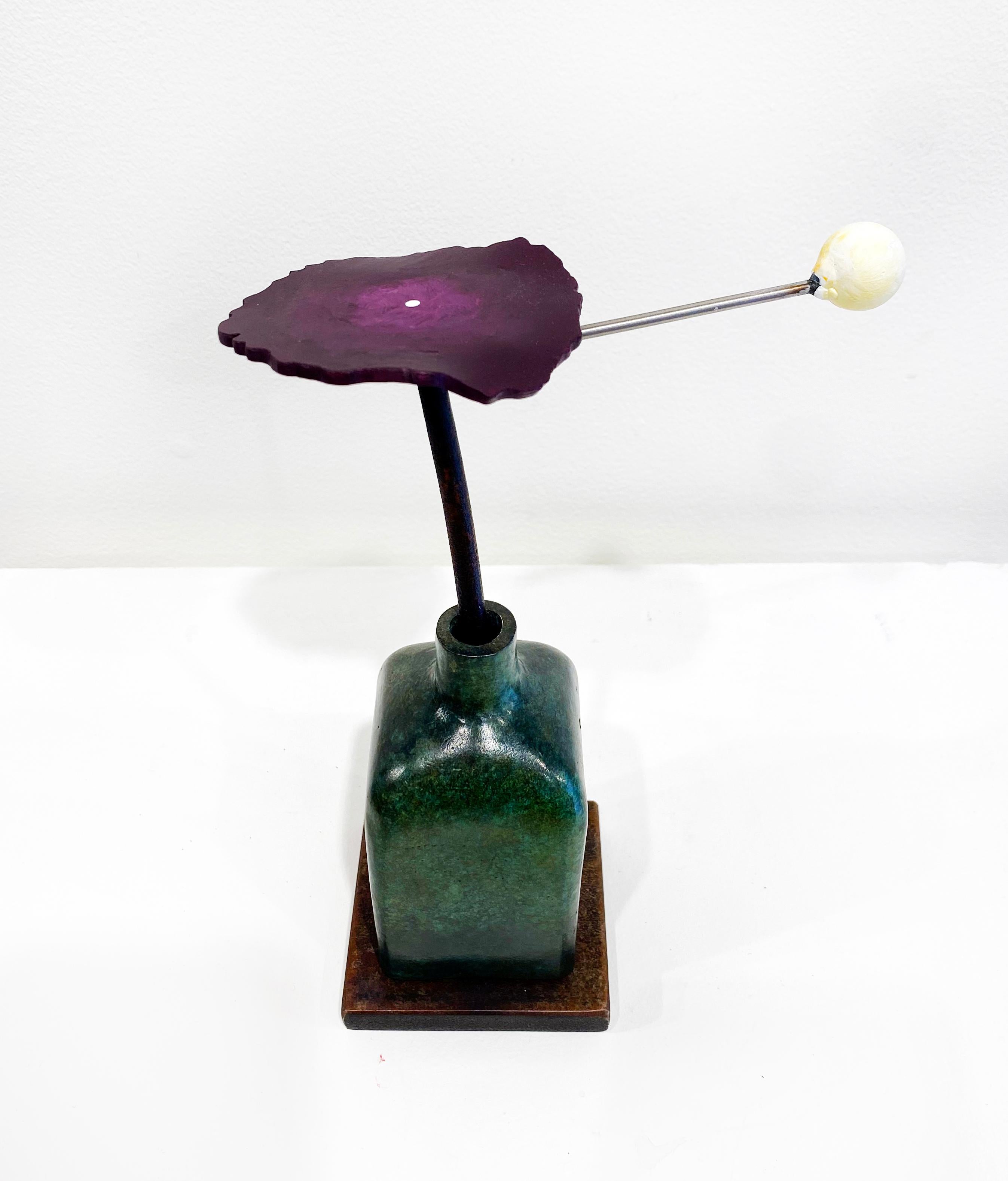 Bronze and Steel Sculpture by David Kimball Anderson 'Planet Purple Zinnia'
