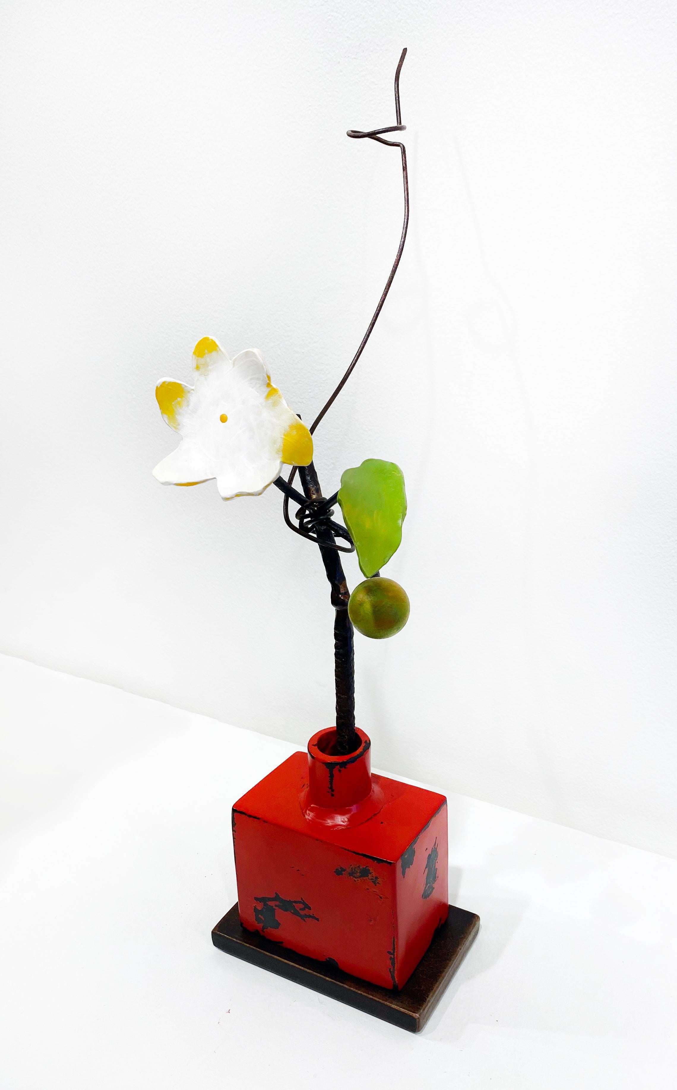 Bronze and Steel Sculpture by David Kimball Anderson 'Red Bottle Yellow Flower' 5