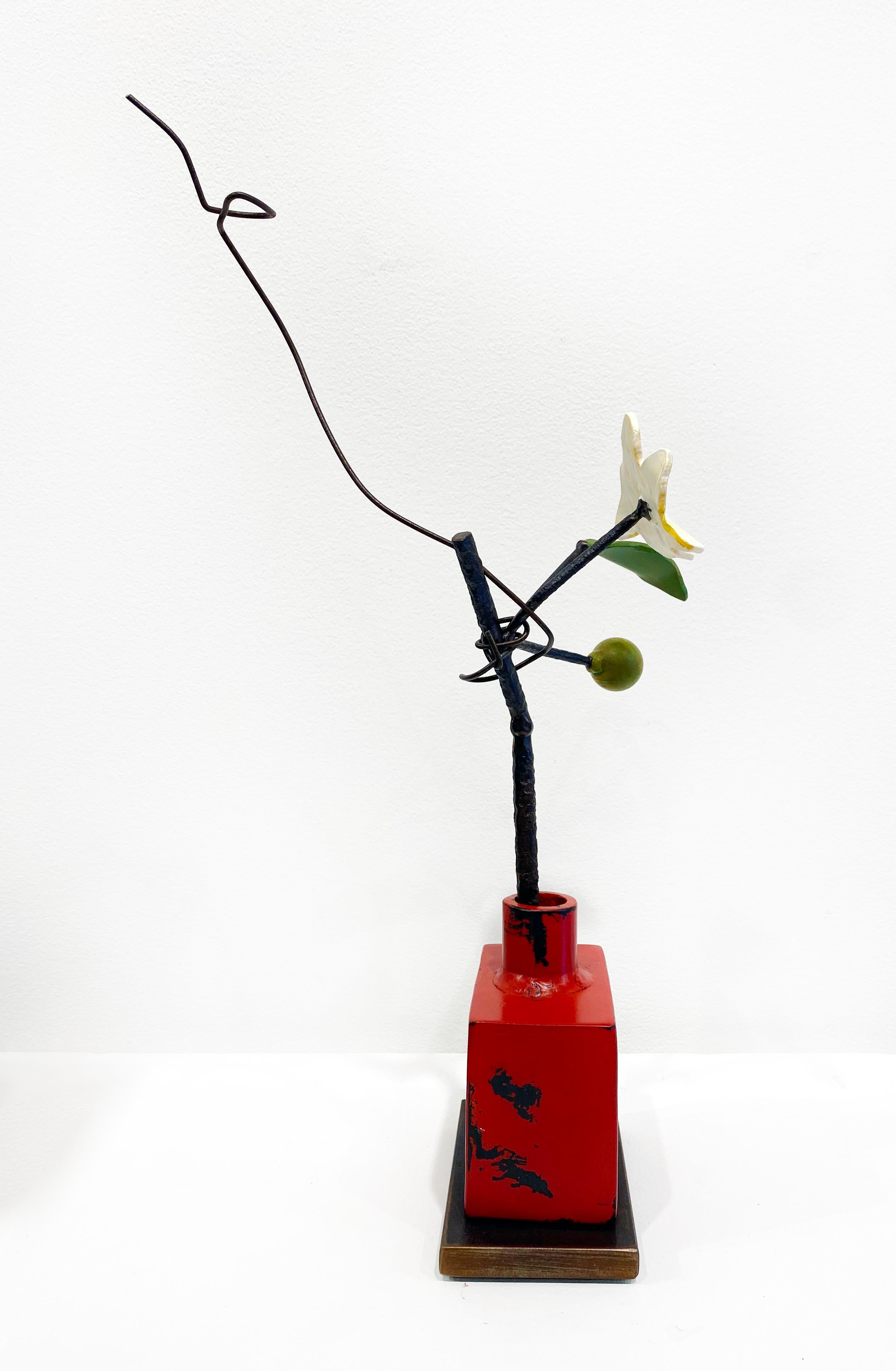 Bronze and Steel Sculpture by David Kimball Anderson 'Red Bottle Yellow Flower' 6