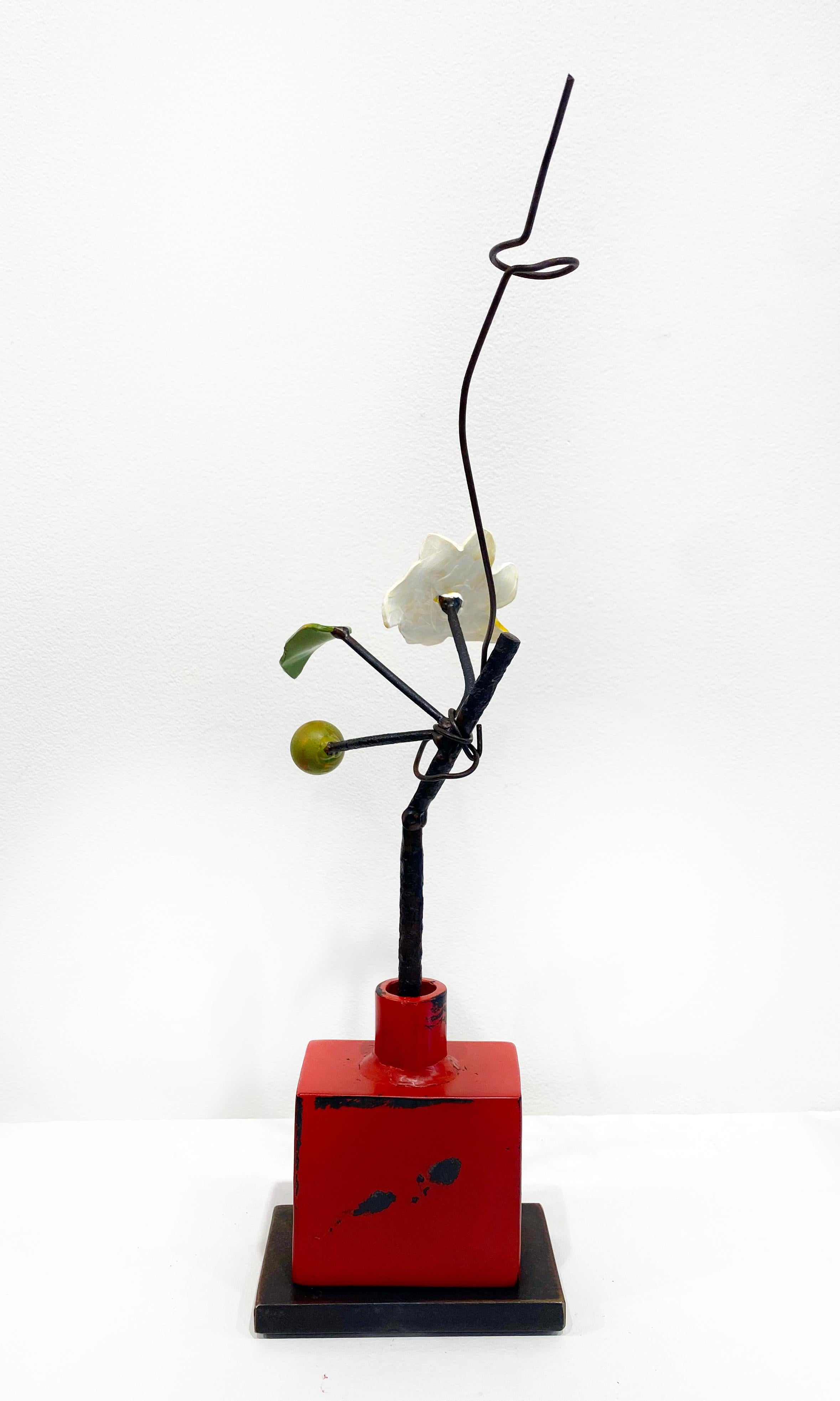 Bronze and Steel Sculpture by David Kimball Anderson 'Red Bottle Yellow Flower' 2