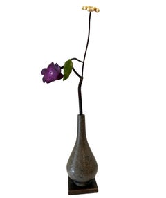 Bronze and Steel Sculpture, 'Silver Water Bottle with Flower and Yarrow'