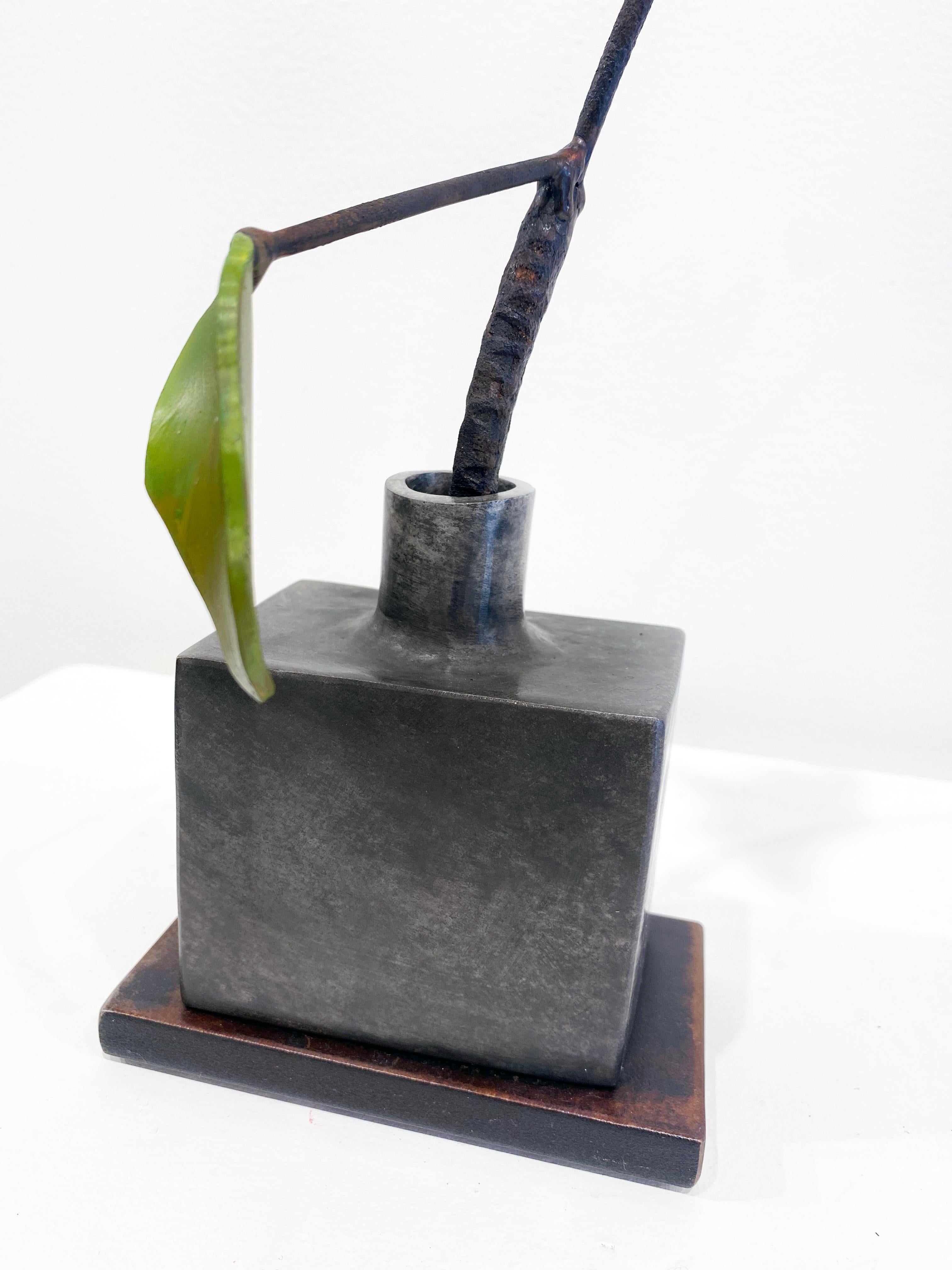 Bronze & Steel Sculpture by David Kimball Anderson 'Silver Bottle Orange Flower' For Sale 5