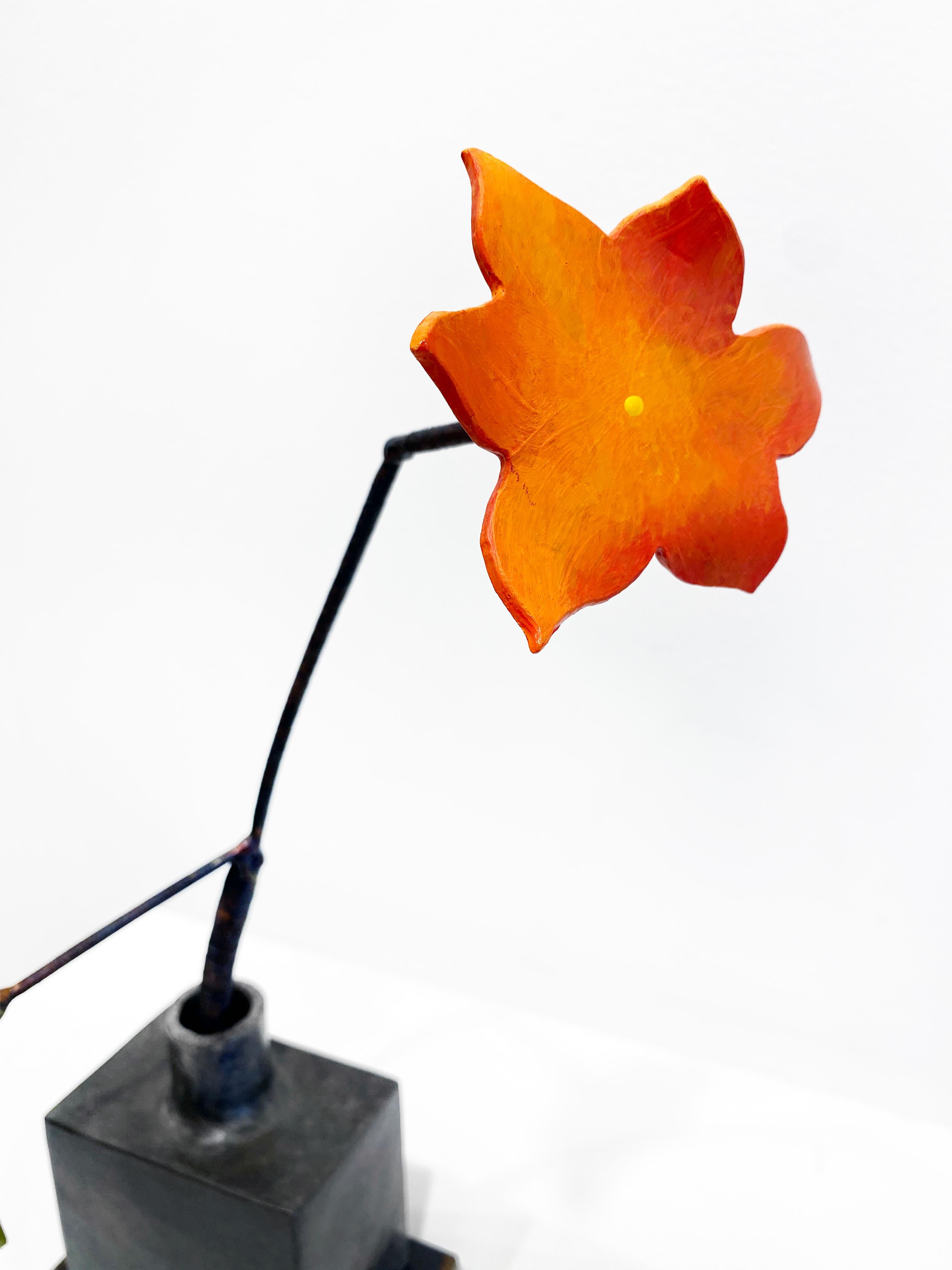 Bronze & Steel Sculpture by David Kimball Anderson 'Silver Bottle Orange Flower' For Sale 6