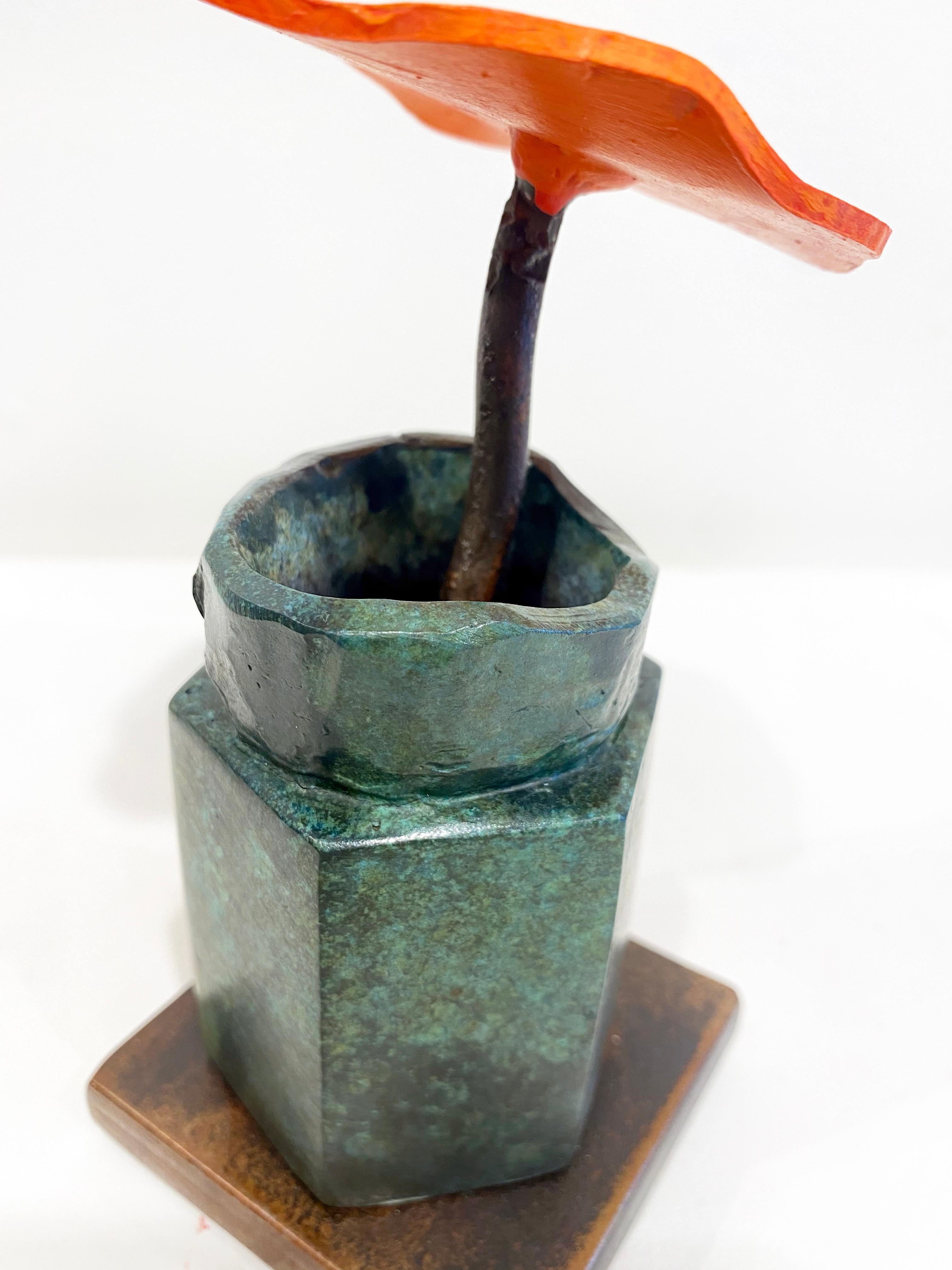 Bronze, Steel Sculpture David Kimball Anderson 'Japanese Bottle Orange Flower' 1