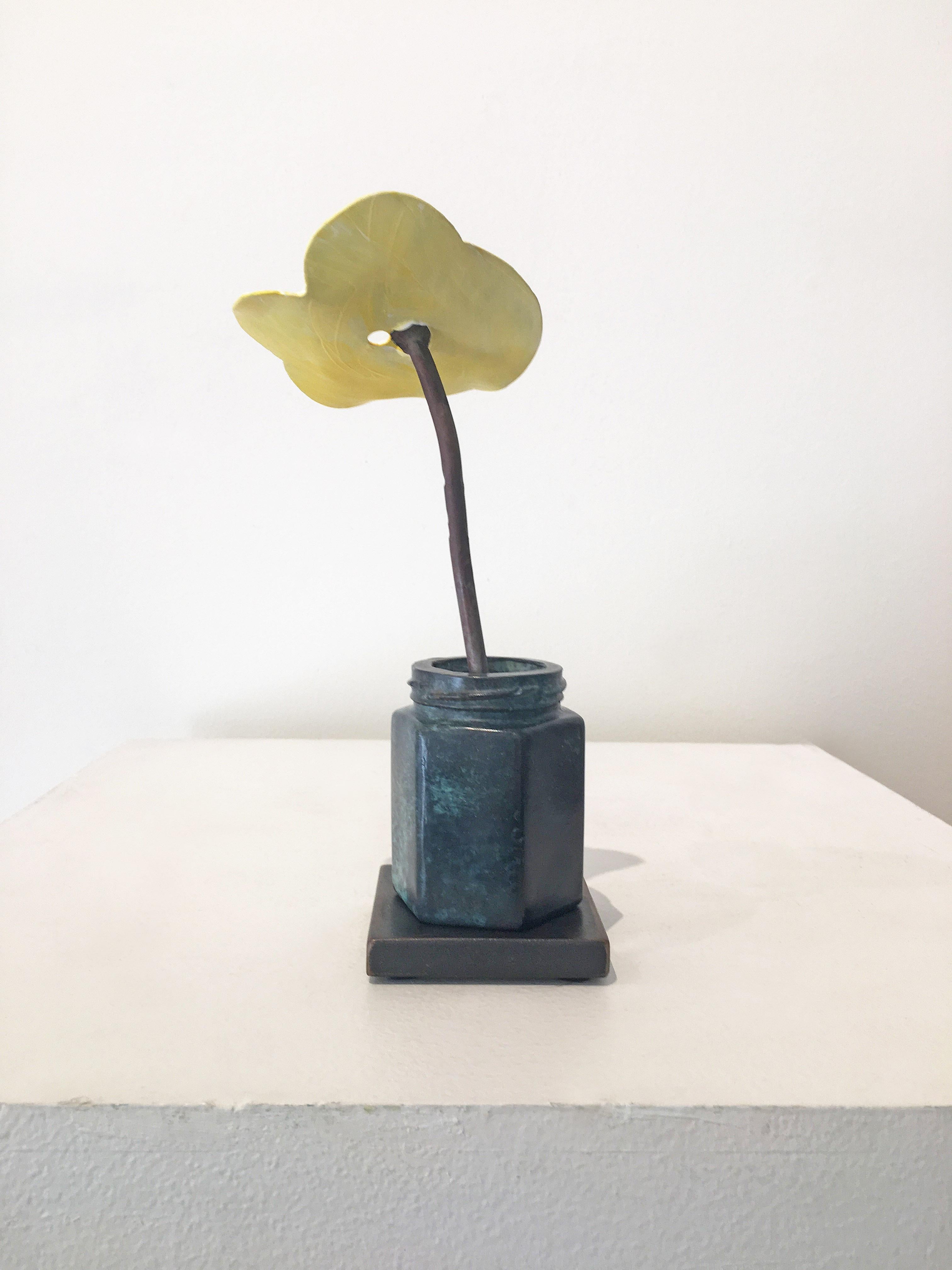 Yellow Poppy with Caper Bottle - Sculpture by David Kimball Anderson