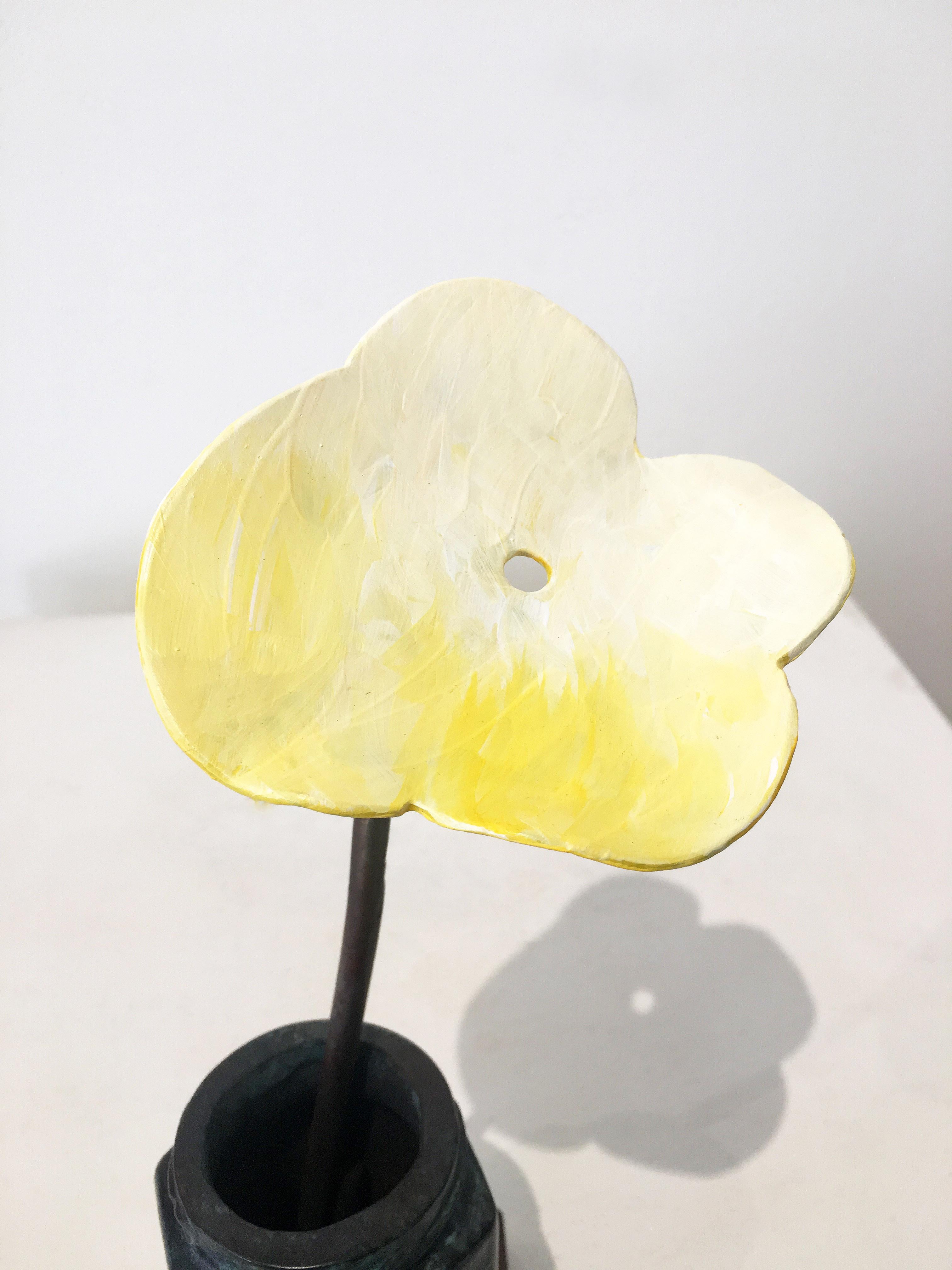 Yellow Poppy with Caper Bottle - Realist Sculpture by David Kimball Anderson