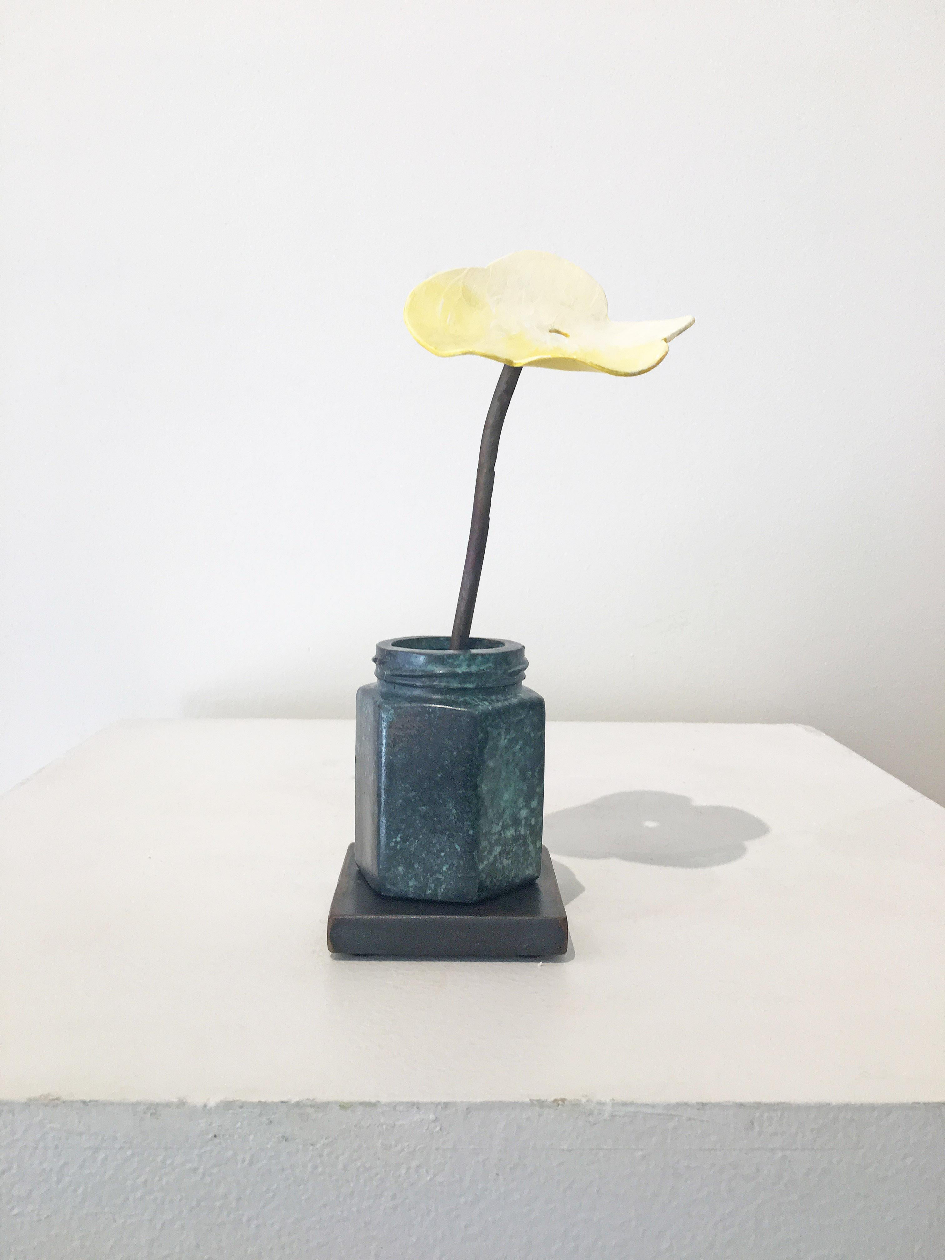 David Kimball Anderson Still-Life Sculpture - Yellow Poppy with Caper Bottle