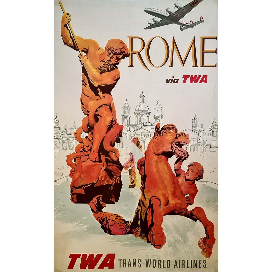 1948 Original poster by David Klein for TWA and its trips to Rome Italy For Sale 2