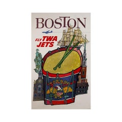 Circa 1950 original poster Boston - Fly TWA Jets by David Klein
