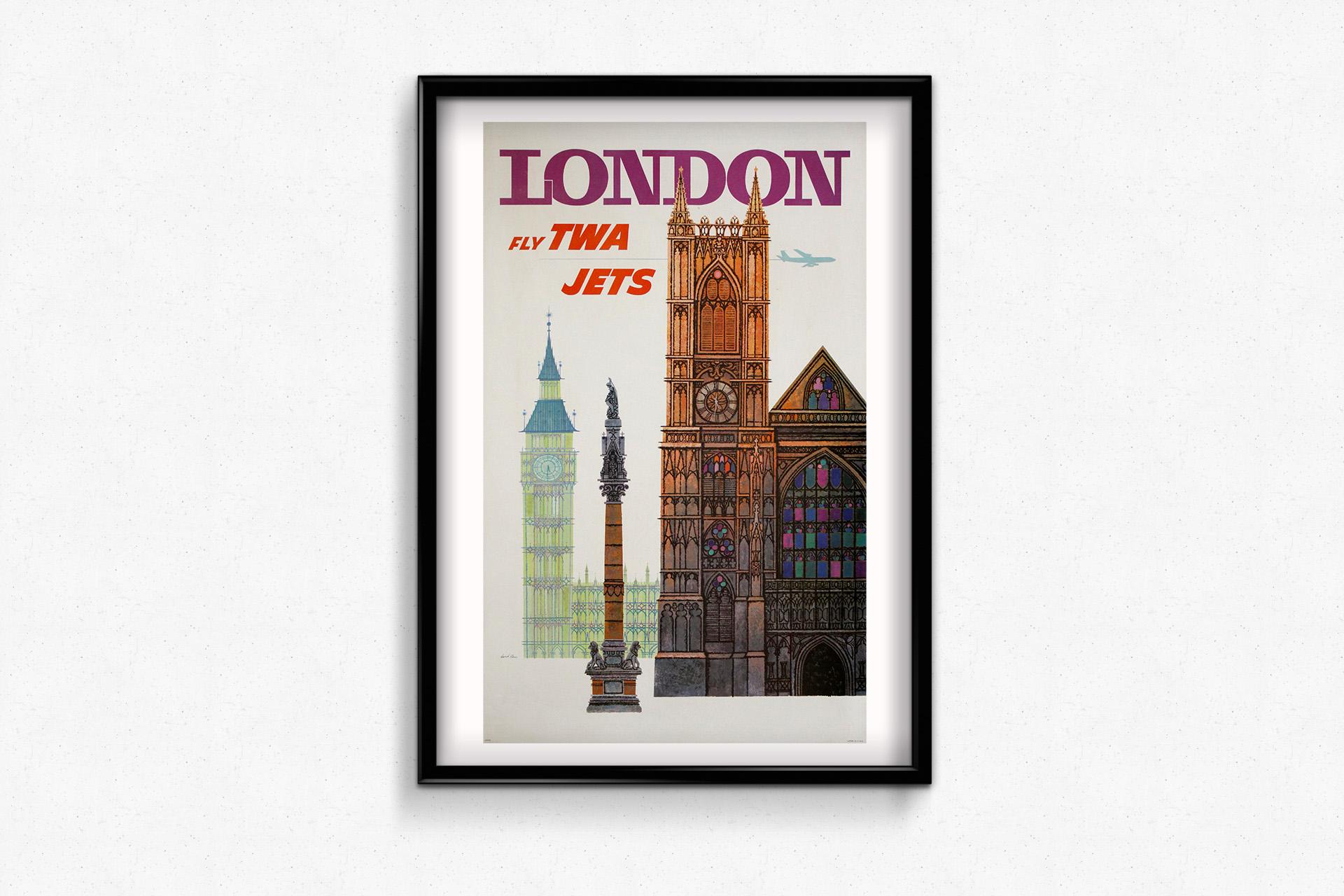Circa 1960 Original poster by David Klein - TWA(Trans World Airlines) to London For Sale 1