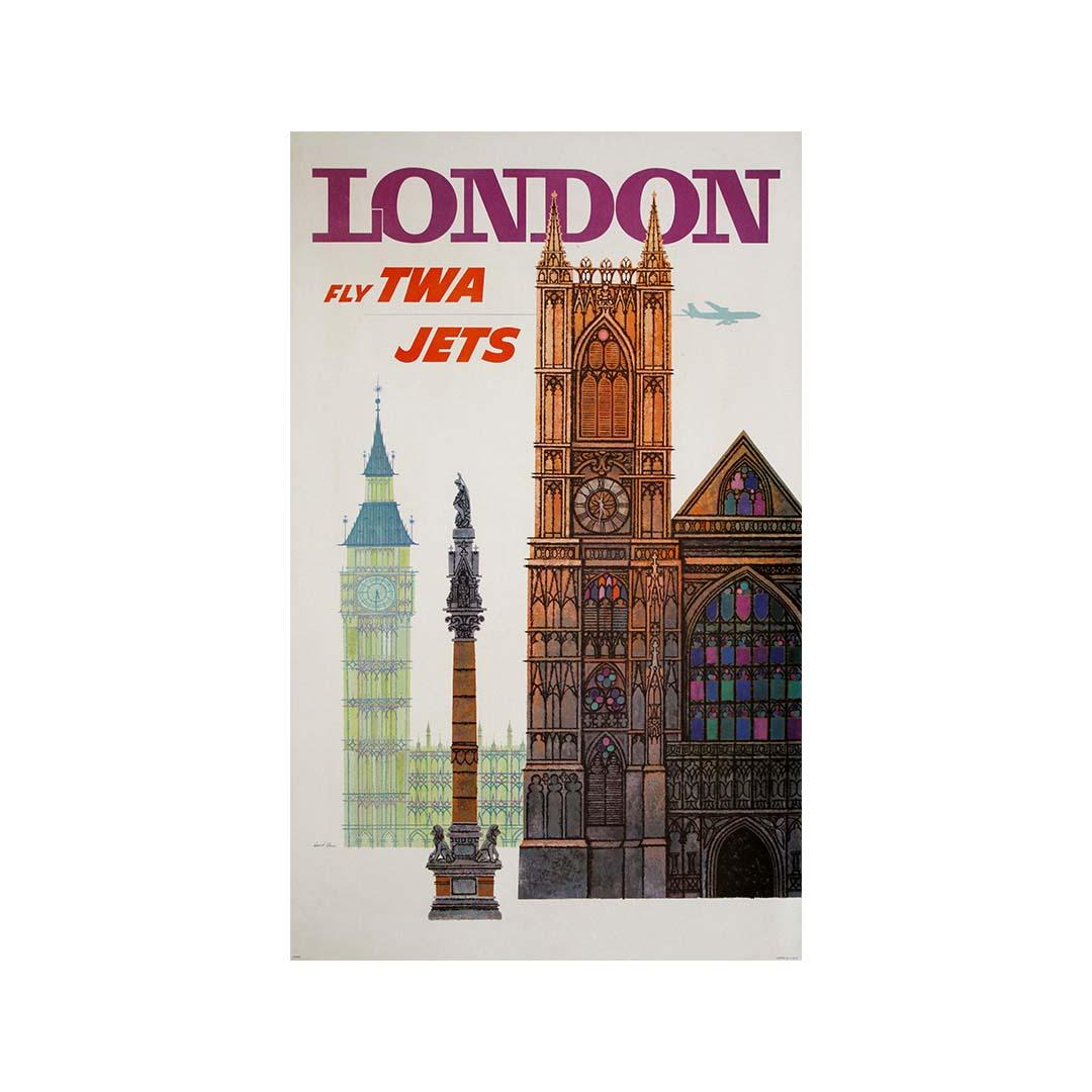 Circa 1960 Original poster by David Klein - TWA(Trans World Airlines) to London For Sale 3